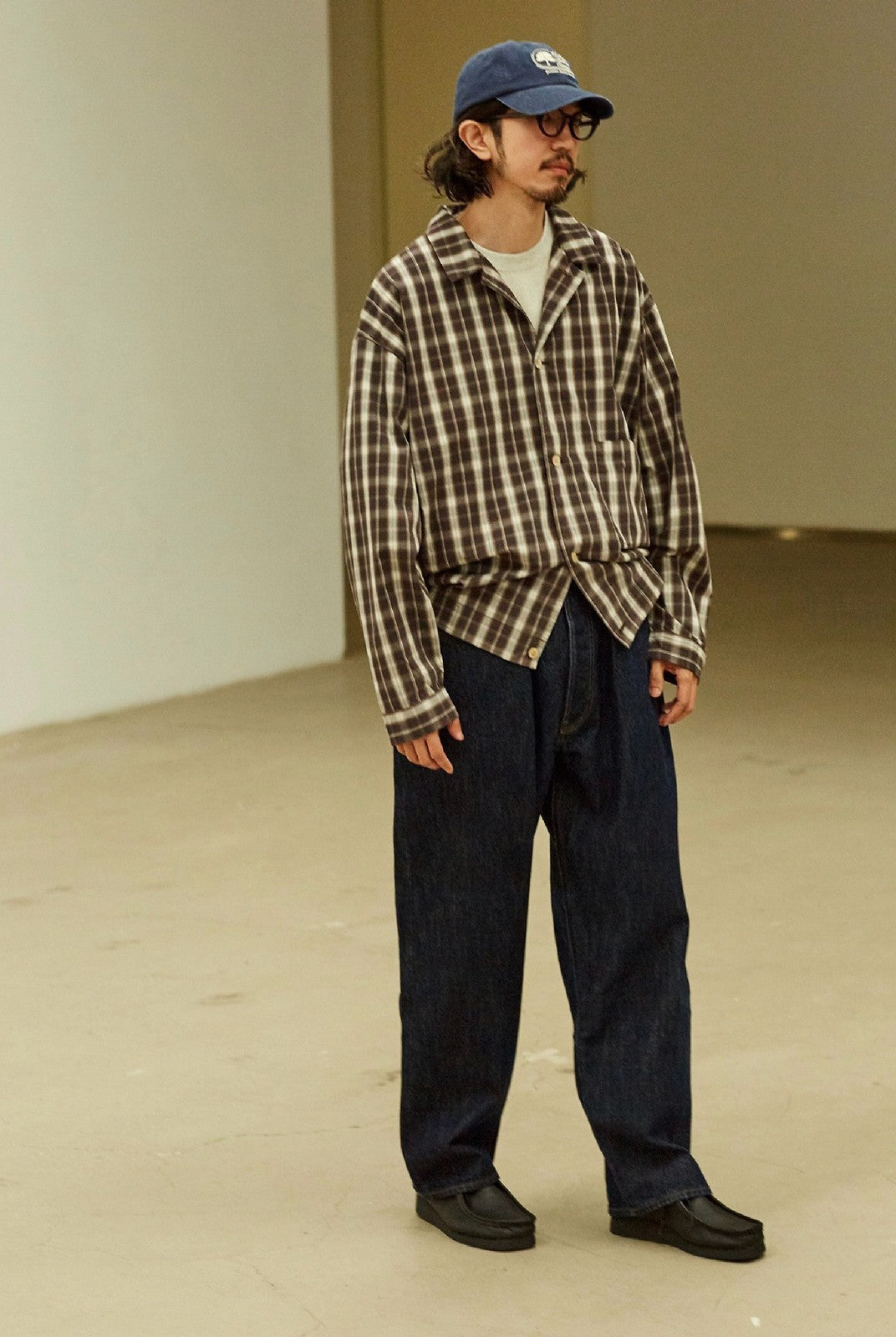 USAGE Gradient Plaid Cotton Blouson in Brown - On Male Model
