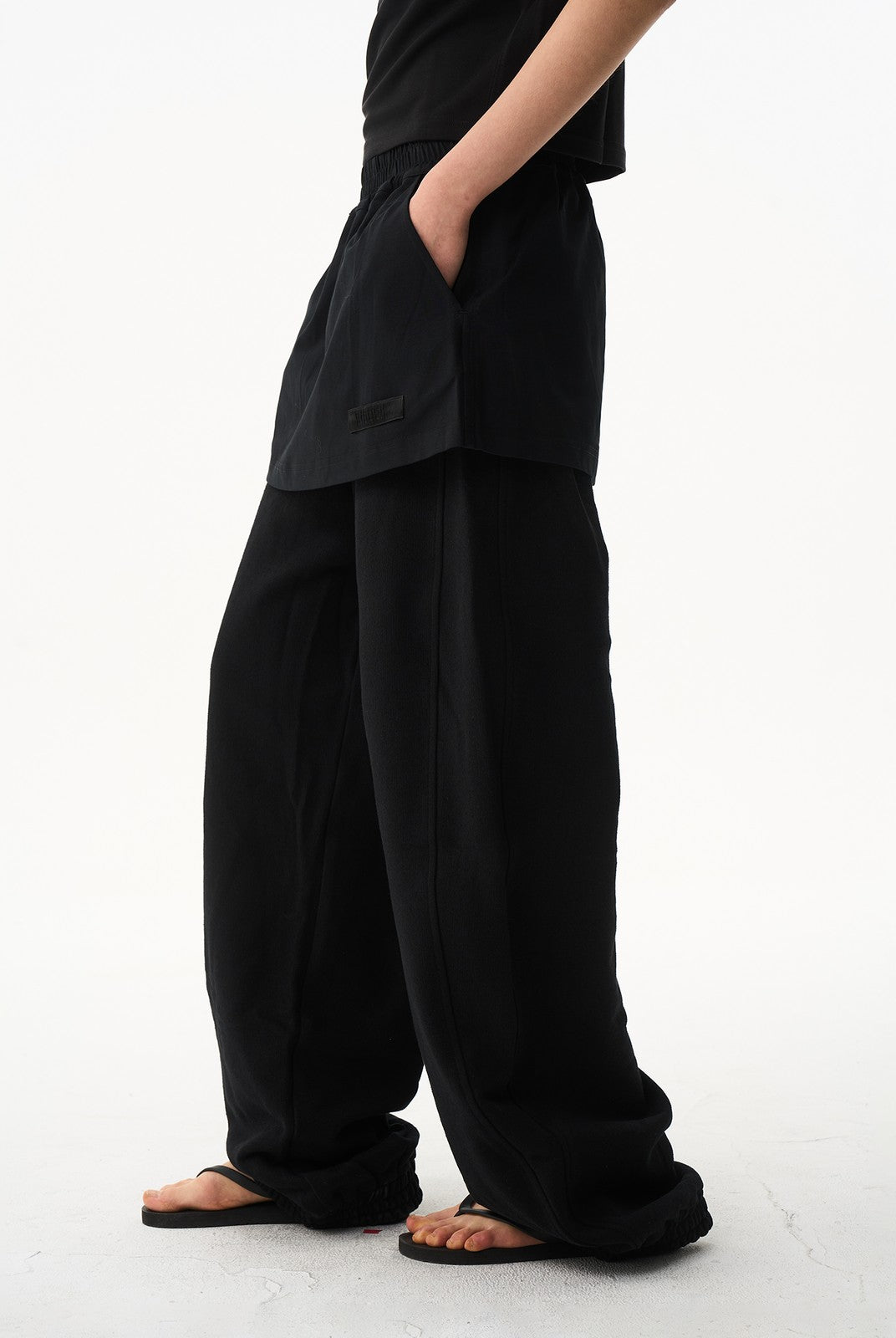 BLINDNOPLAN Layered Cotton Blend Sweatpants in Black - On Model