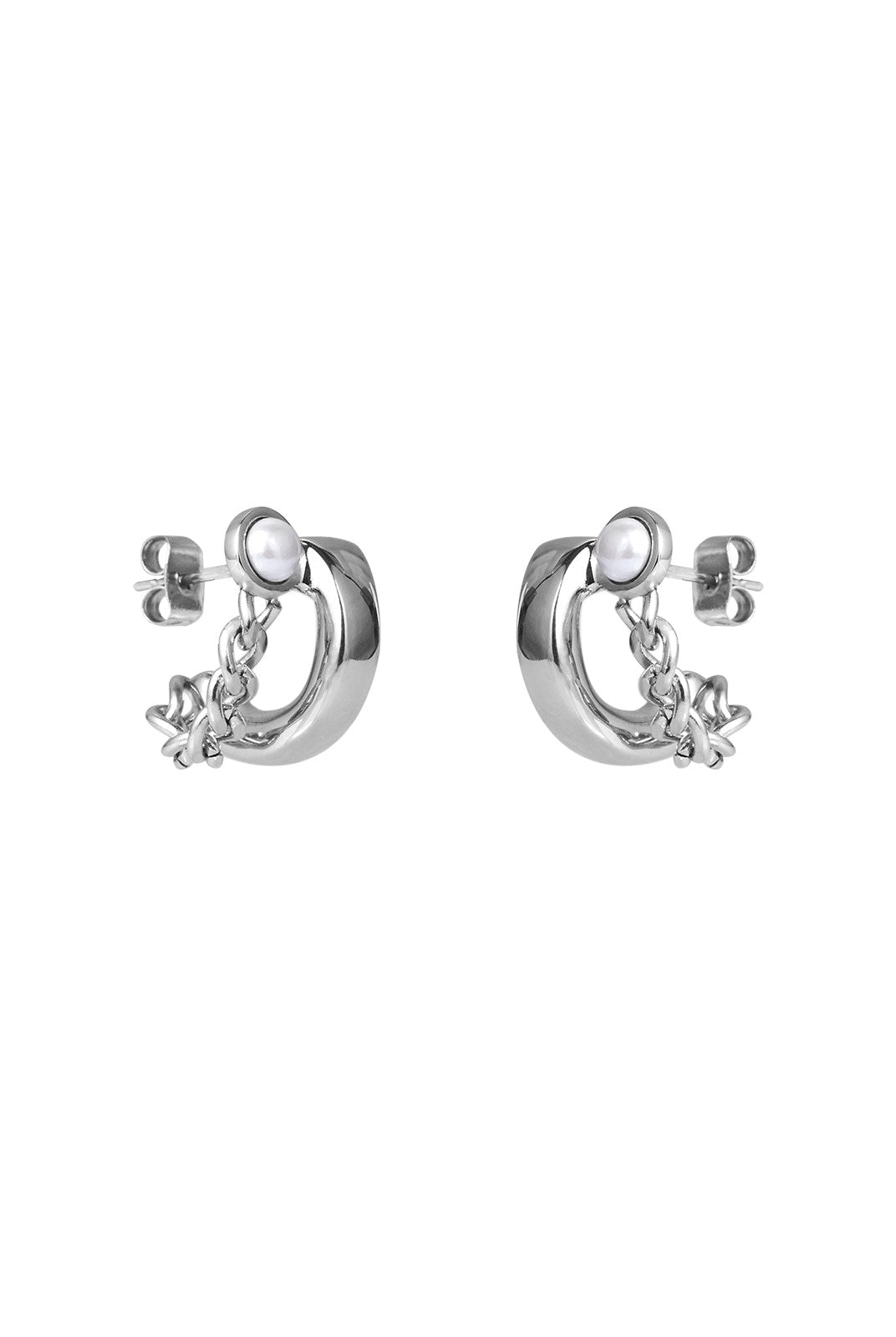 BLACKHEAD Pearl Chain C Shape Earrings in Silver