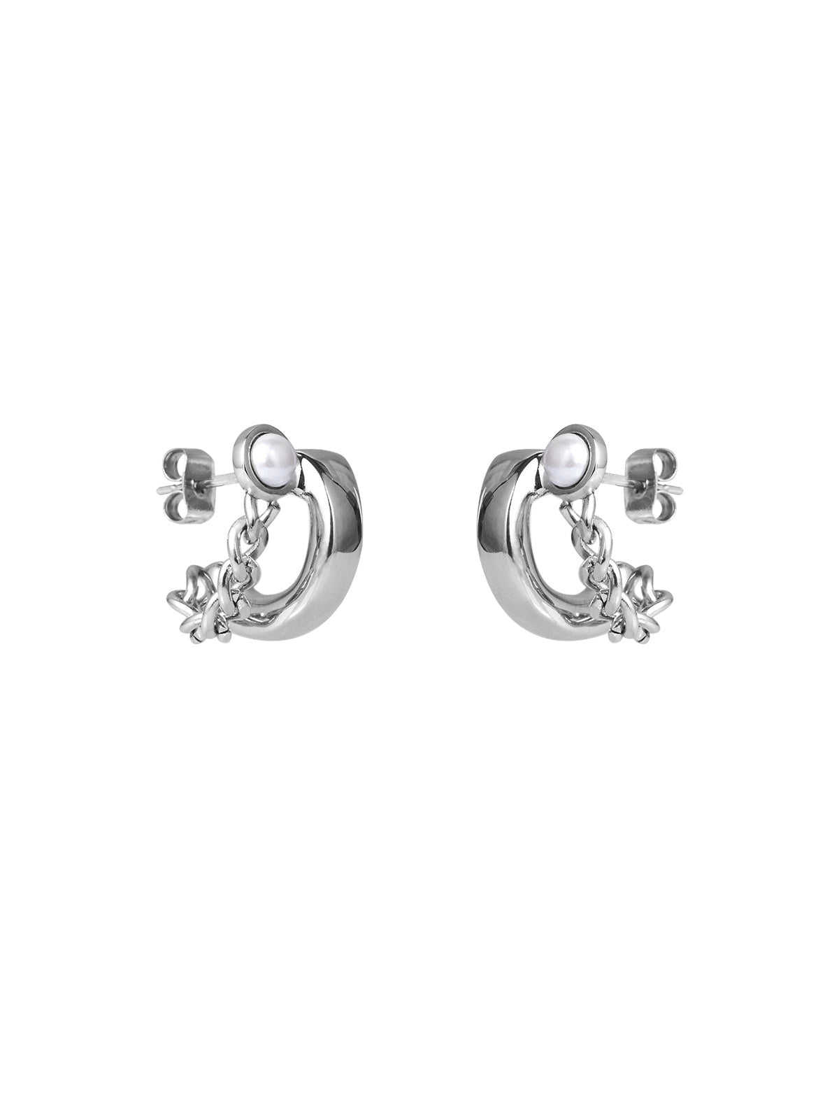 BLACKHEAD Pearl Chain C Shape Earrings in Silver