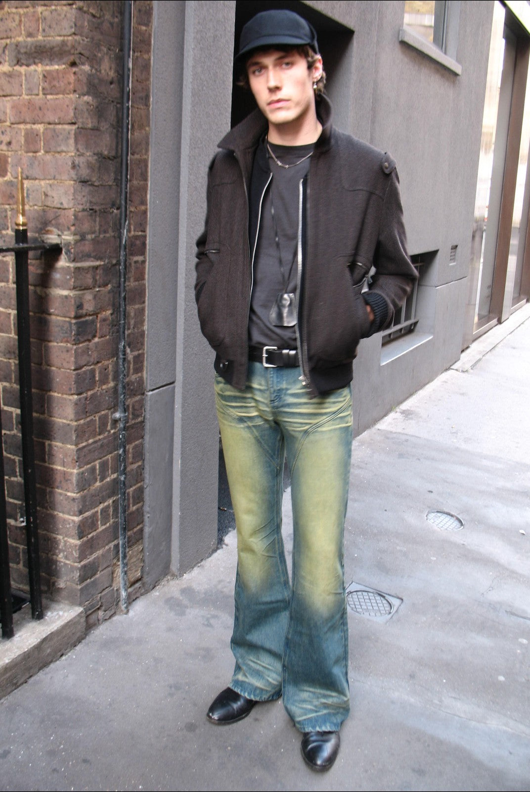 FaxCopyExpress Curved Panel Dirty Wash Jeans in Denim - On Male Model