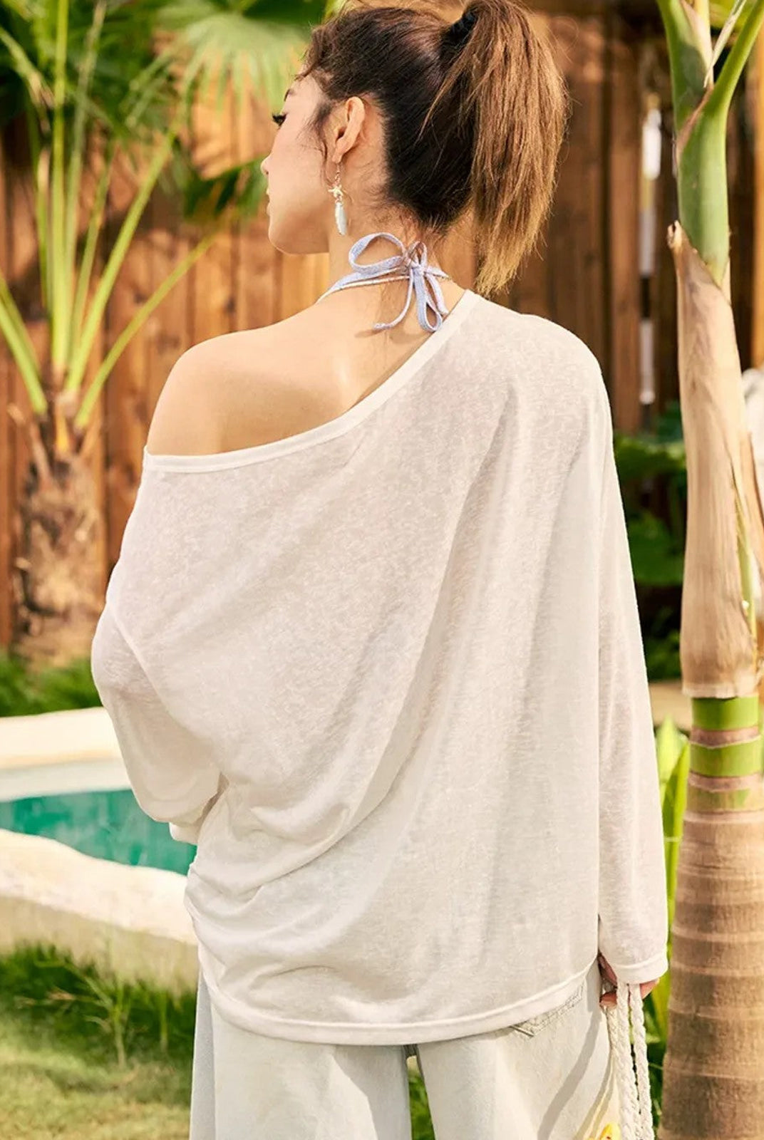 BeerBro Rhinestone Floral Sheer Top in White - On Female Model
