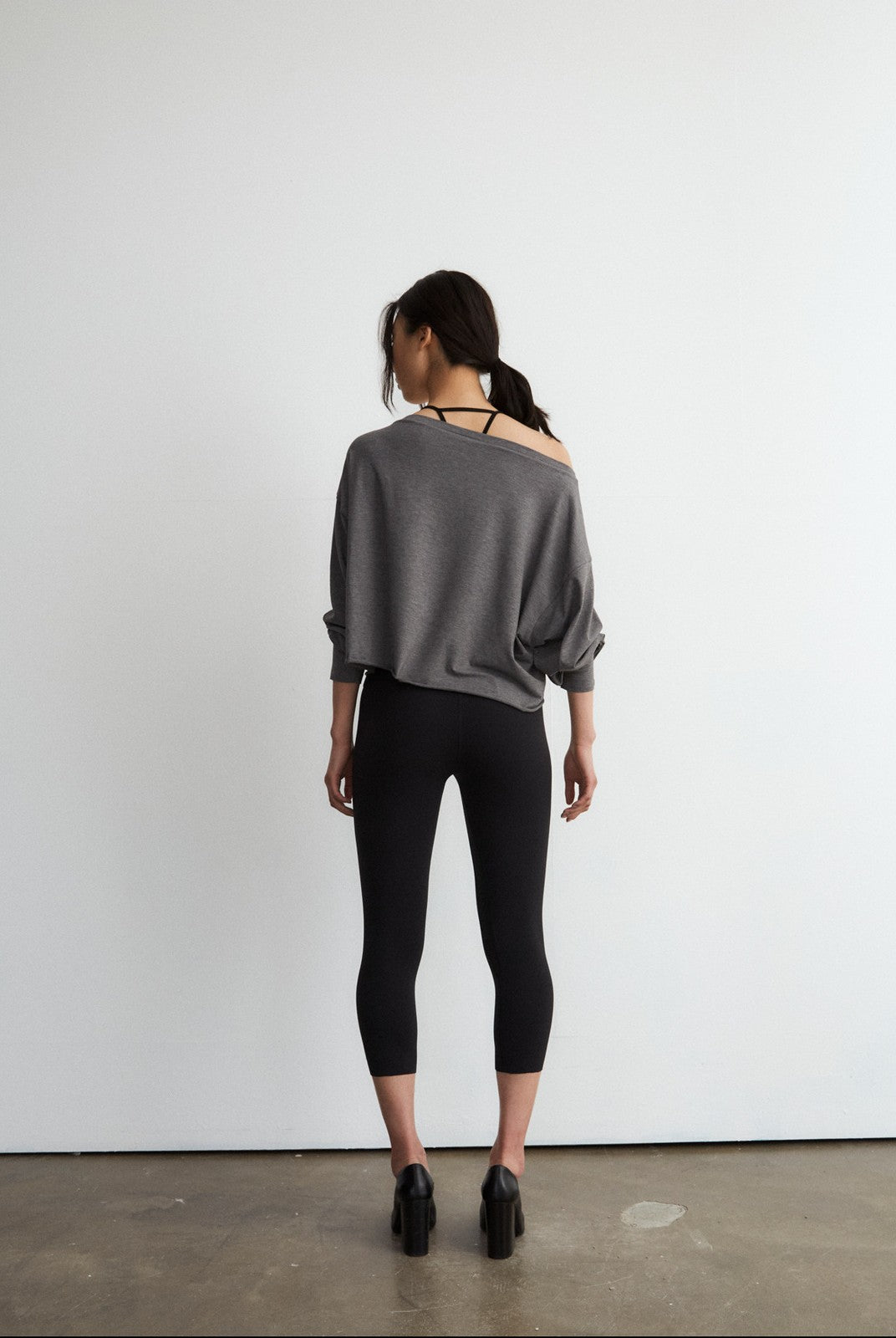 FaxCopyExpress Off Shoulder Overlay Sweatshirt in Gray - On Female Model
