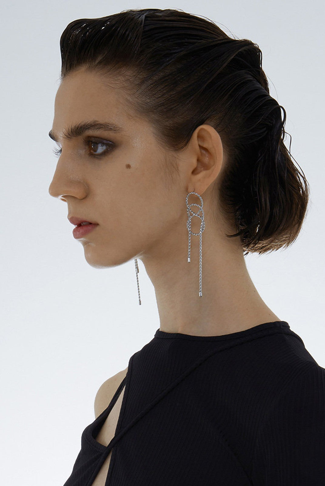 BLACKHEAD Wrapped Chain Drop Earrings in Silver - On Female Model