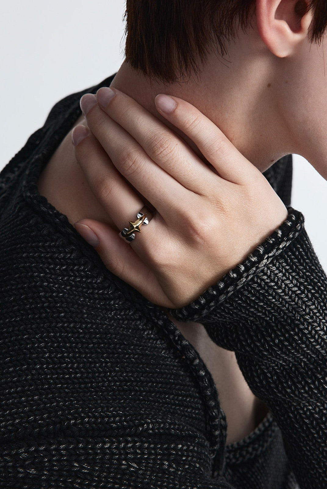 BLACKHEAD Structural Two Tone Star Ring in Gold - On Model