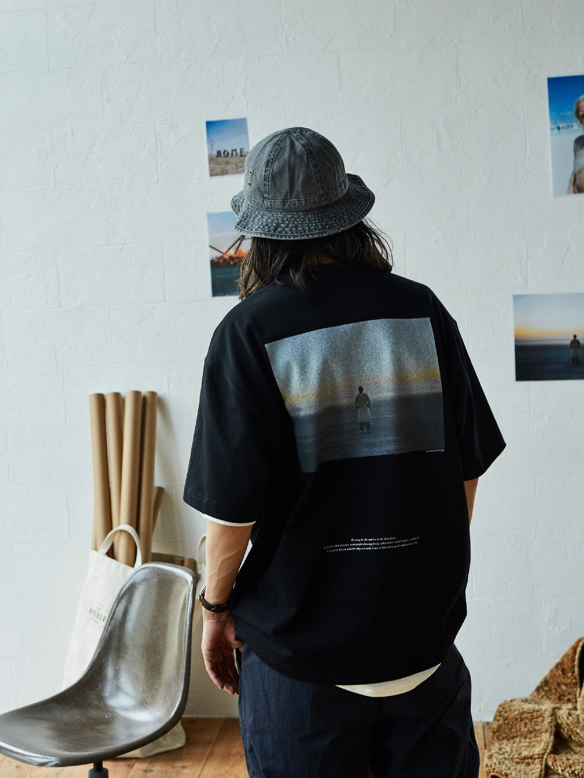 USAGE Vintage Photo Print Cotton T Shirt in Black - On Model