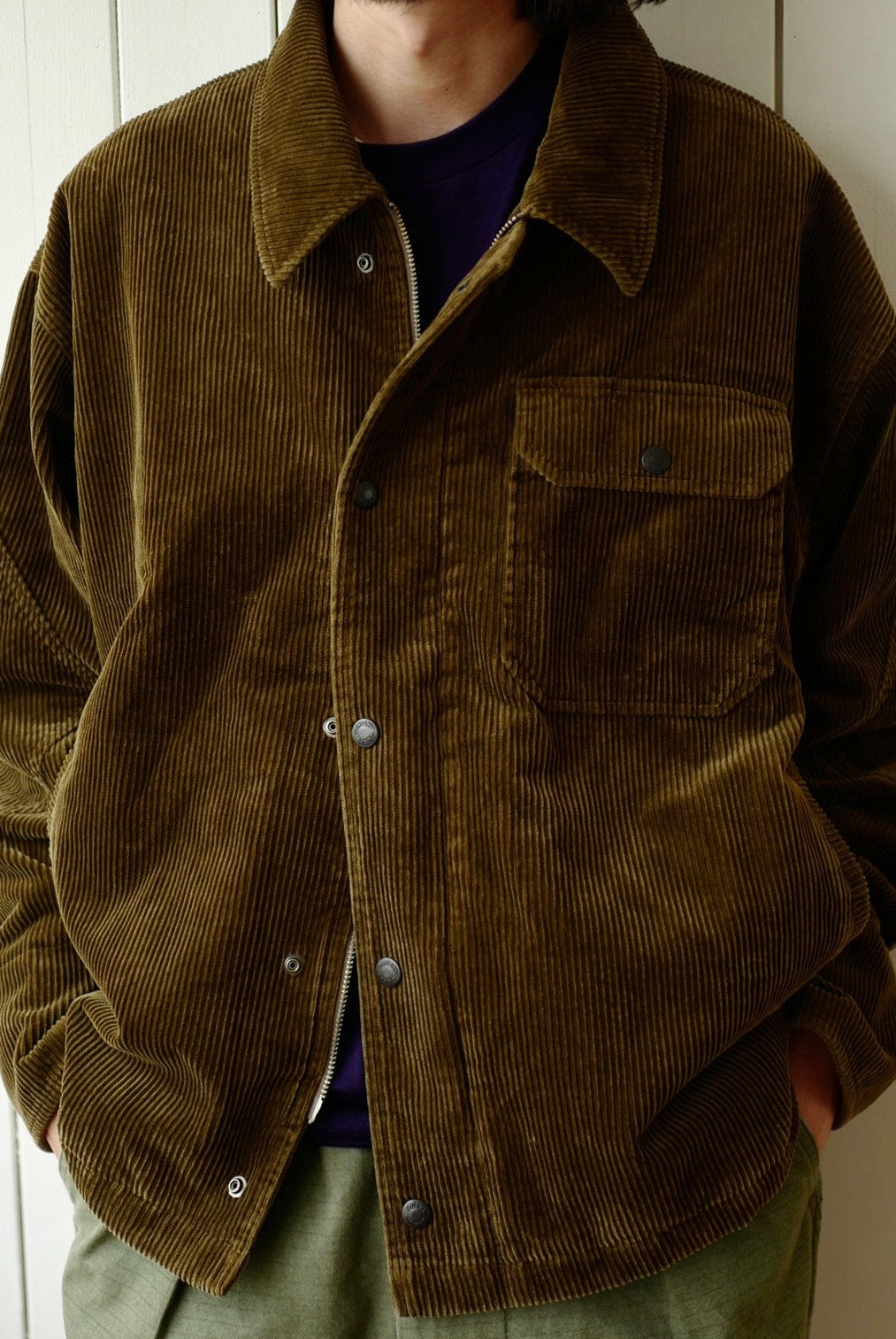 USAGE Wide Wale Corduroy Deck Jacket in Brown - On Male Model