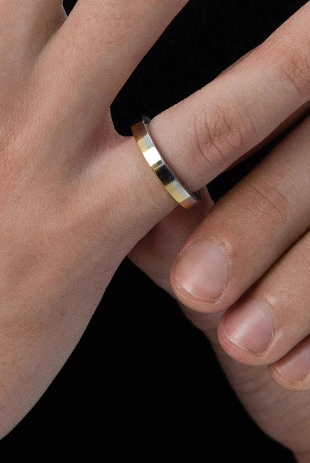 BLACKHEAD Two Tone Engraved Steel Ring in Yellow - On Male Model