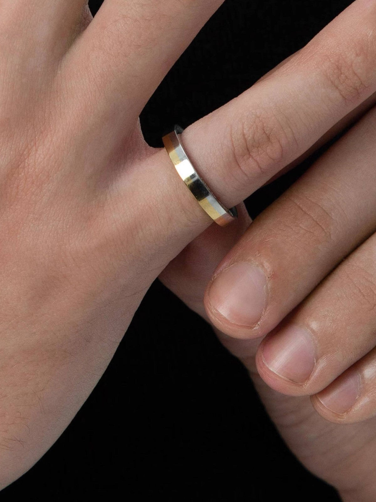 BLACKHEAD Two Tone Engraved Steel Ring in Yellow - On Male Model