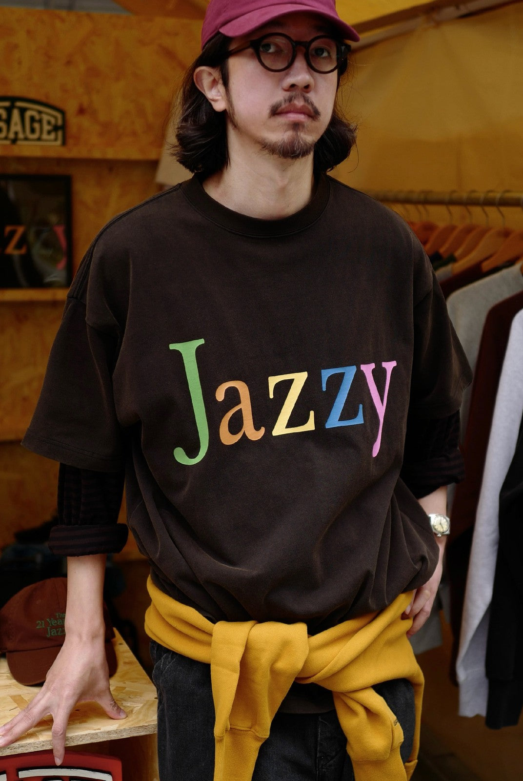 USAGE JZ Festival Graphic Cotton T Shirt in Black - On Male Model
