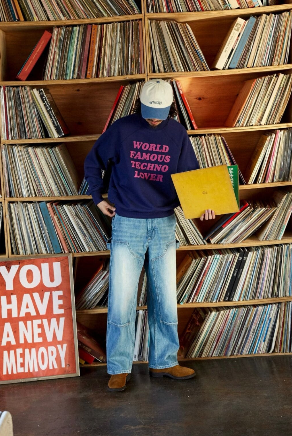 USAGE Heavyweight Raglan Graphic Sweatshirt in Navy Blue - On Male Model