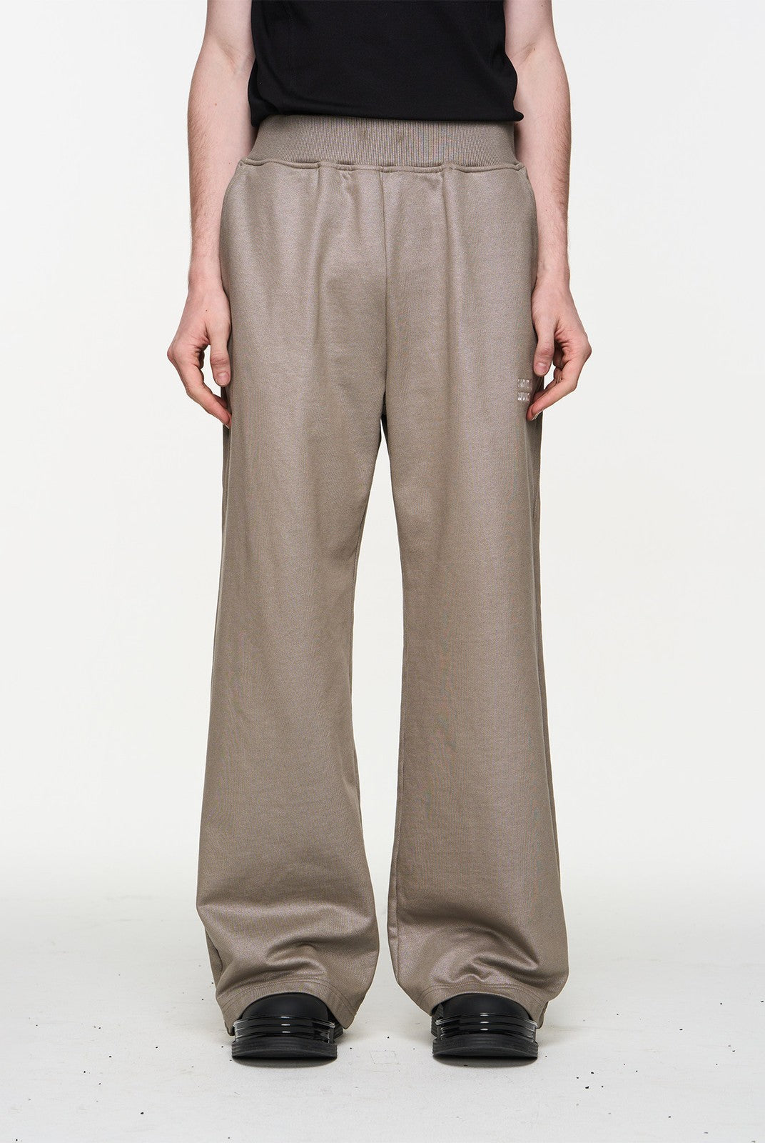 BLINDNOPLAN Metallic Logo Zip Hoodie Pants Set in Beige - On Model