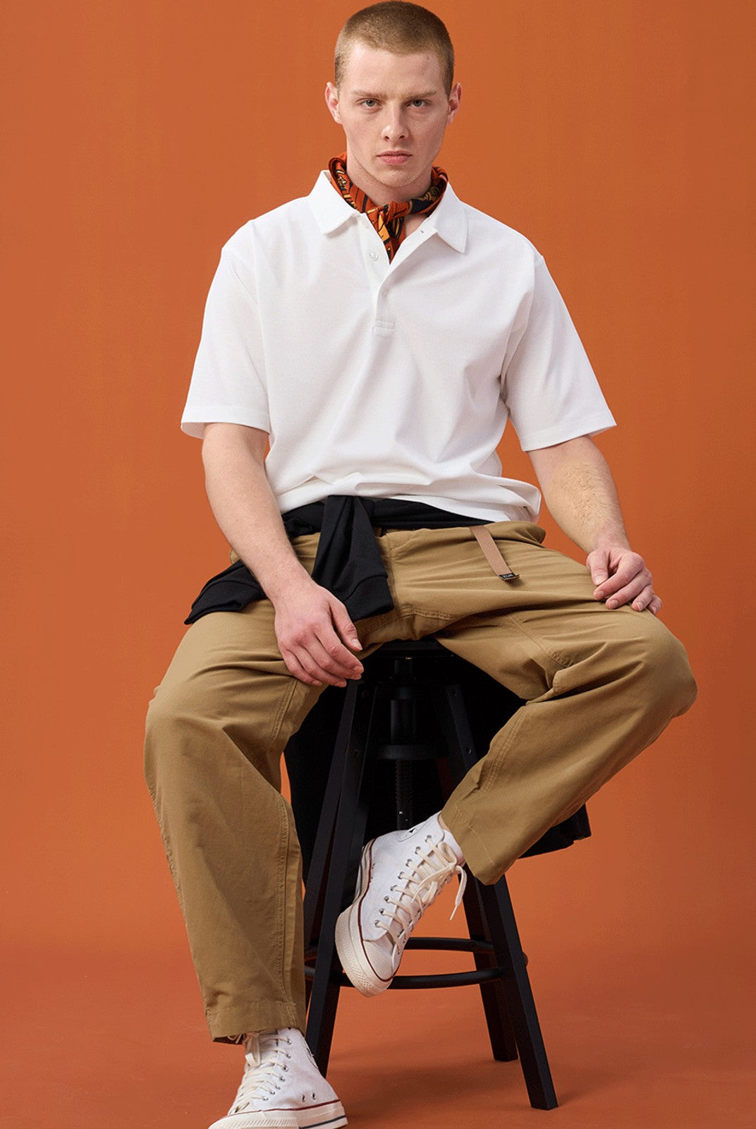 SOD Belted Cotton Nylon Tapered Pants in Beige - On Male Model