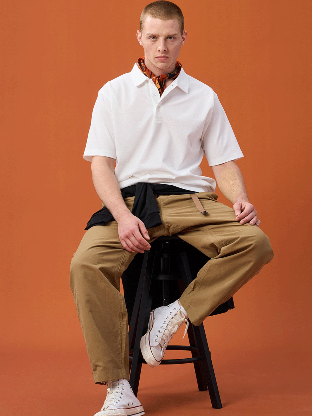 SOD Belted Cotton Nylon Tapered Pants in Beige - On Male Model