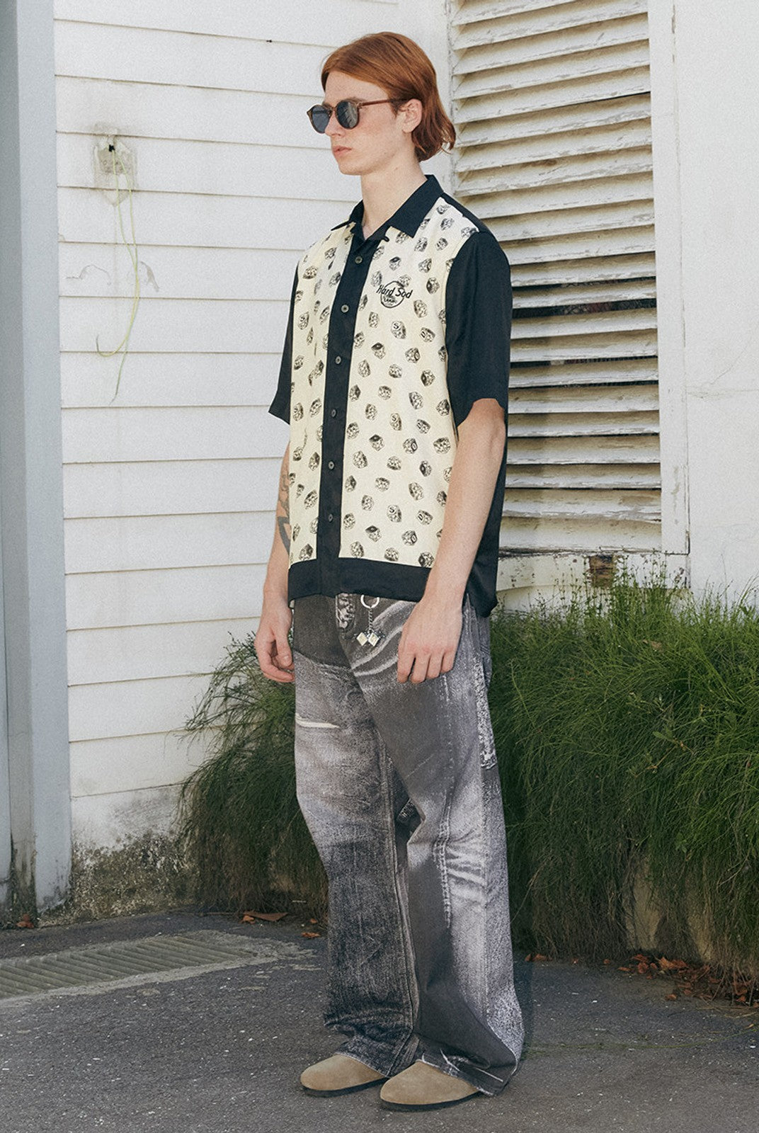 SOD Digital Print Wide Leg Jeans in Black - On Male Model