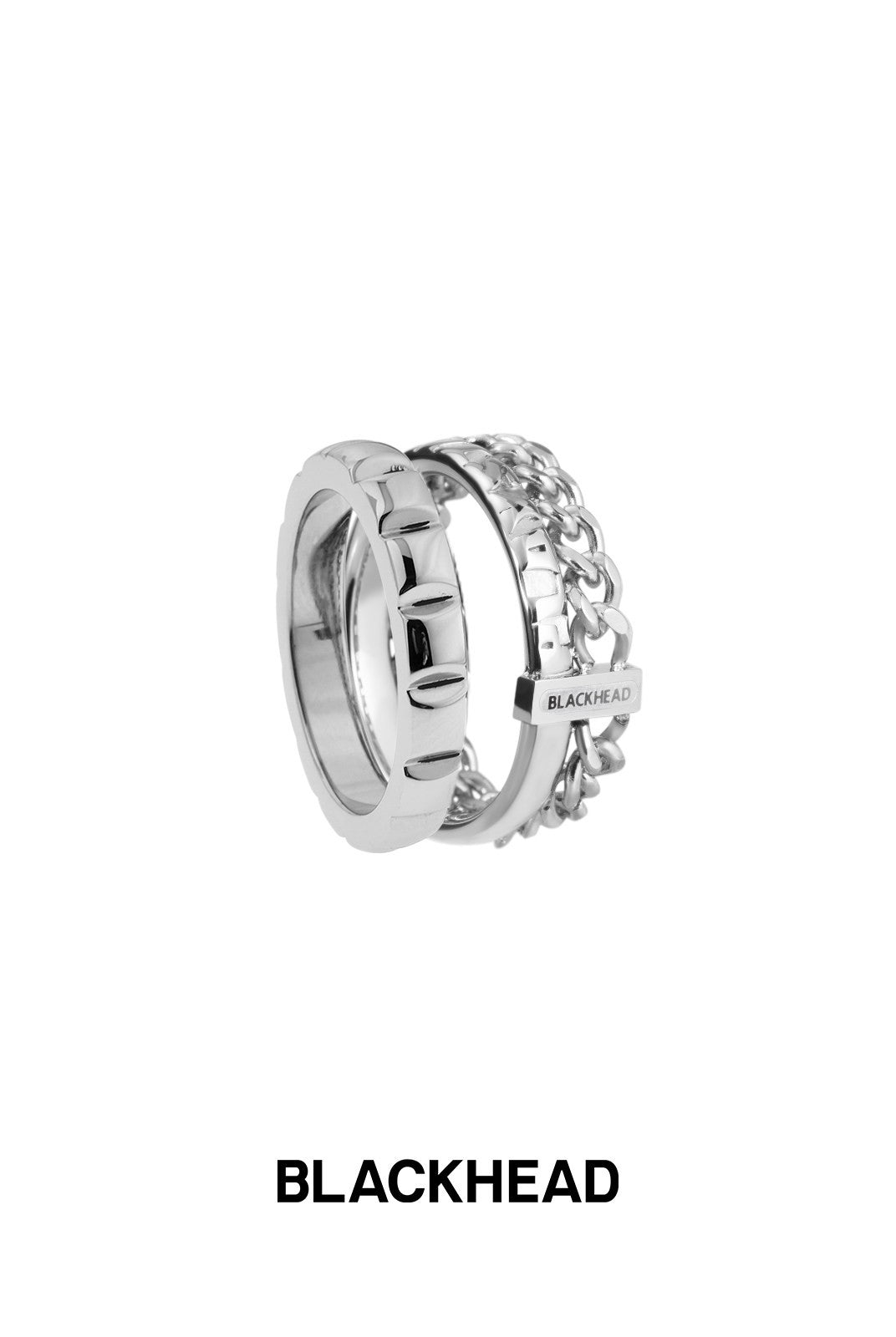 BLACKHEAD Stackable Chain Logo Bar Ring Set in Silver
