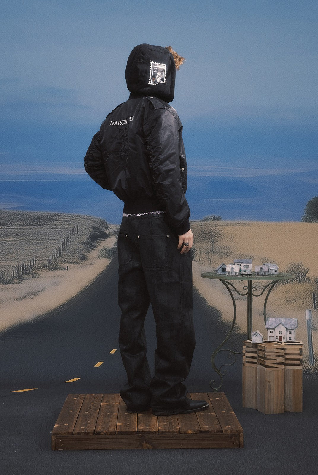 SOD Waxed Leather Buckle Jeans in Black - On Model