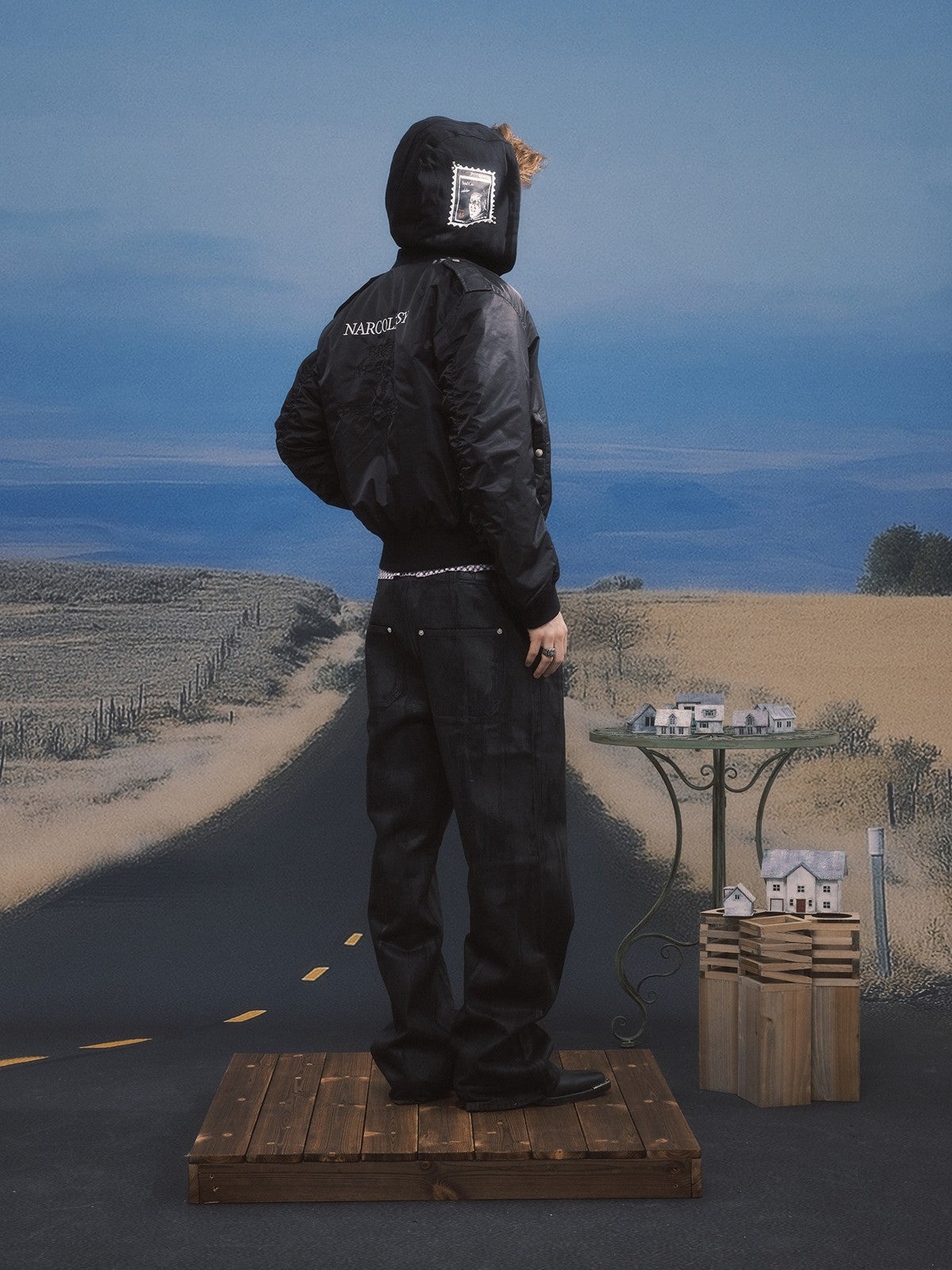 SOD Waxed Leather Buckle Jeans in Black - On Model