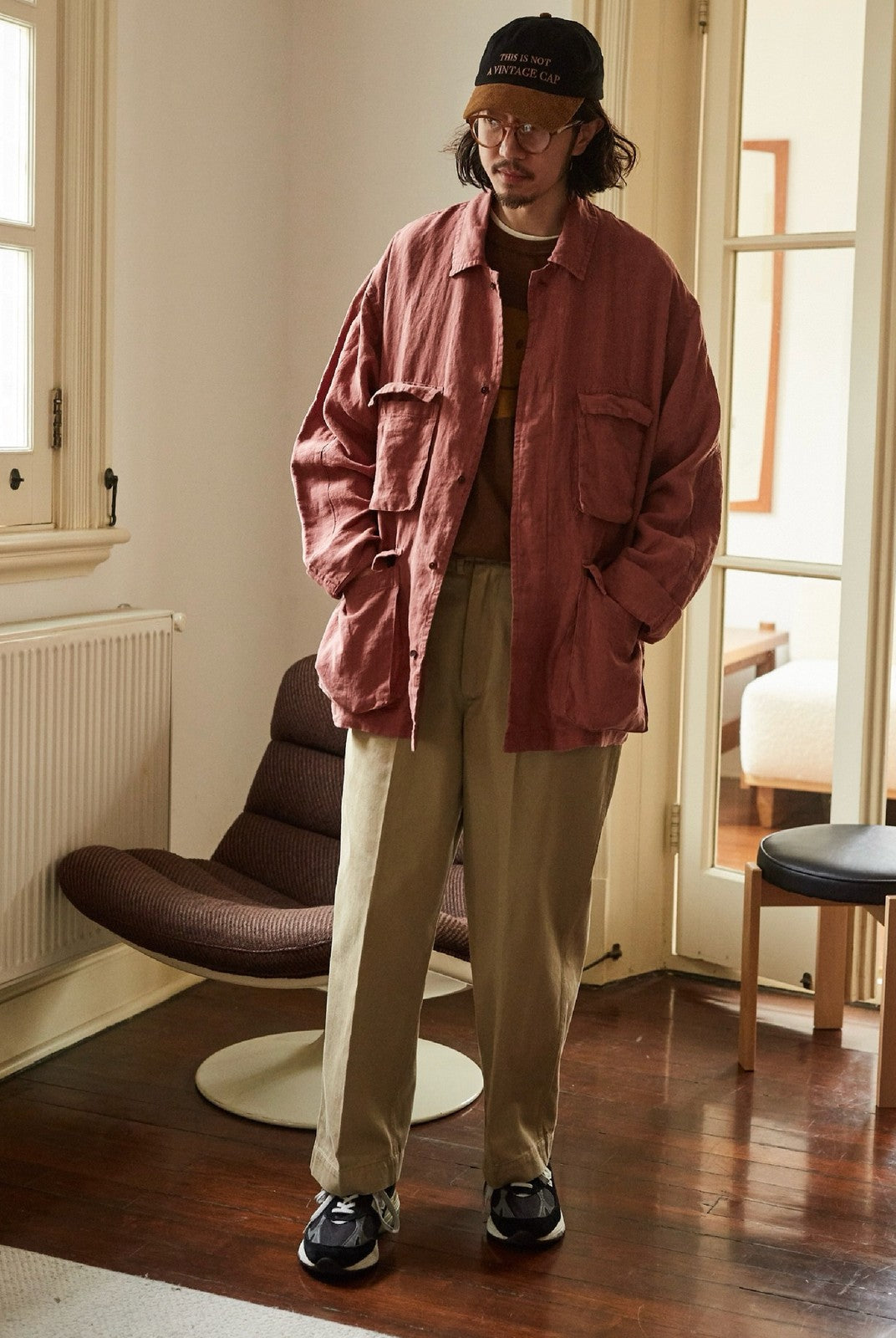USAGE Linen Four Pocket BDU Jacket in Pink - On Male Model