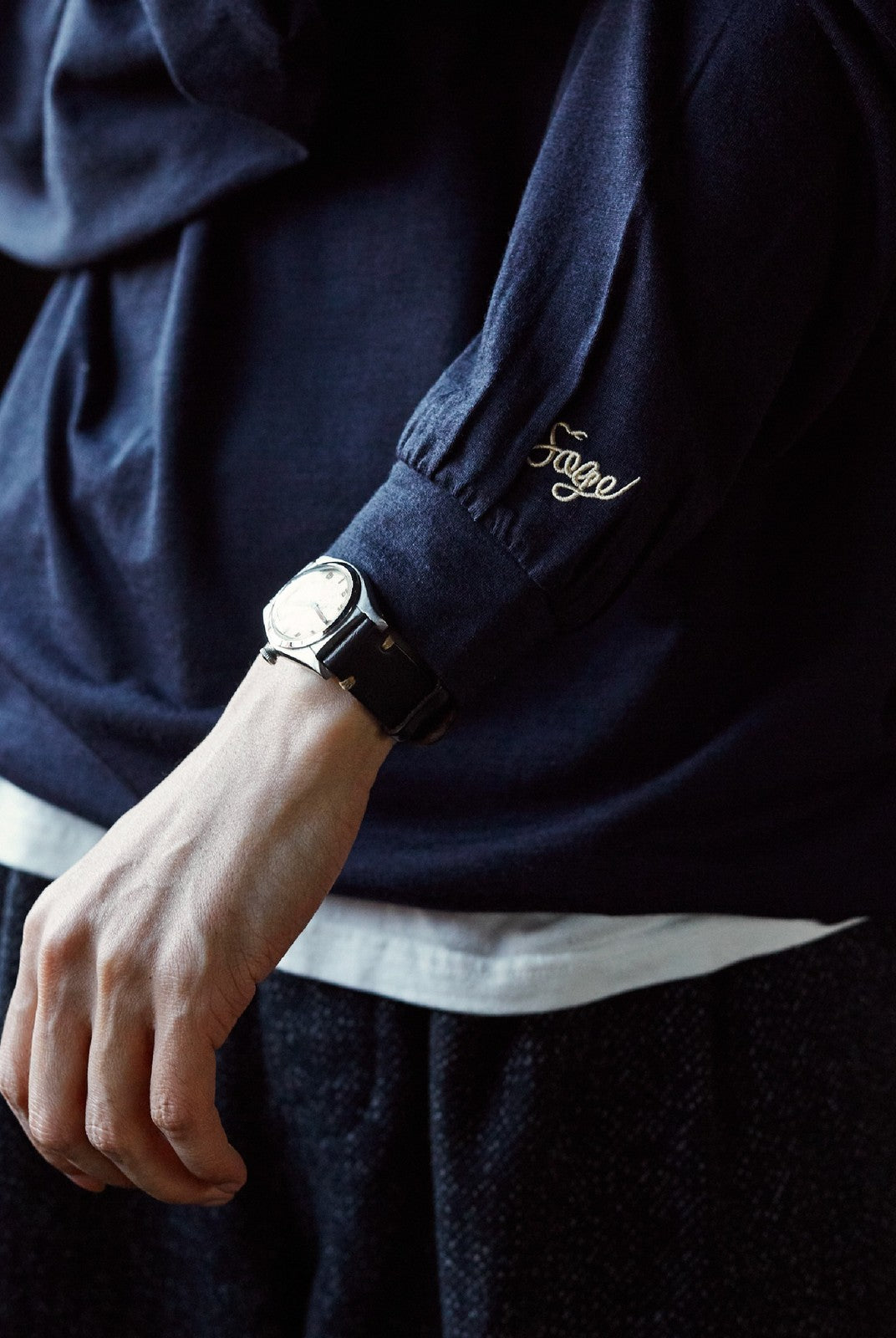 USAGE Merino Wool Blend T Shirt Set in Navy Blue - On Model