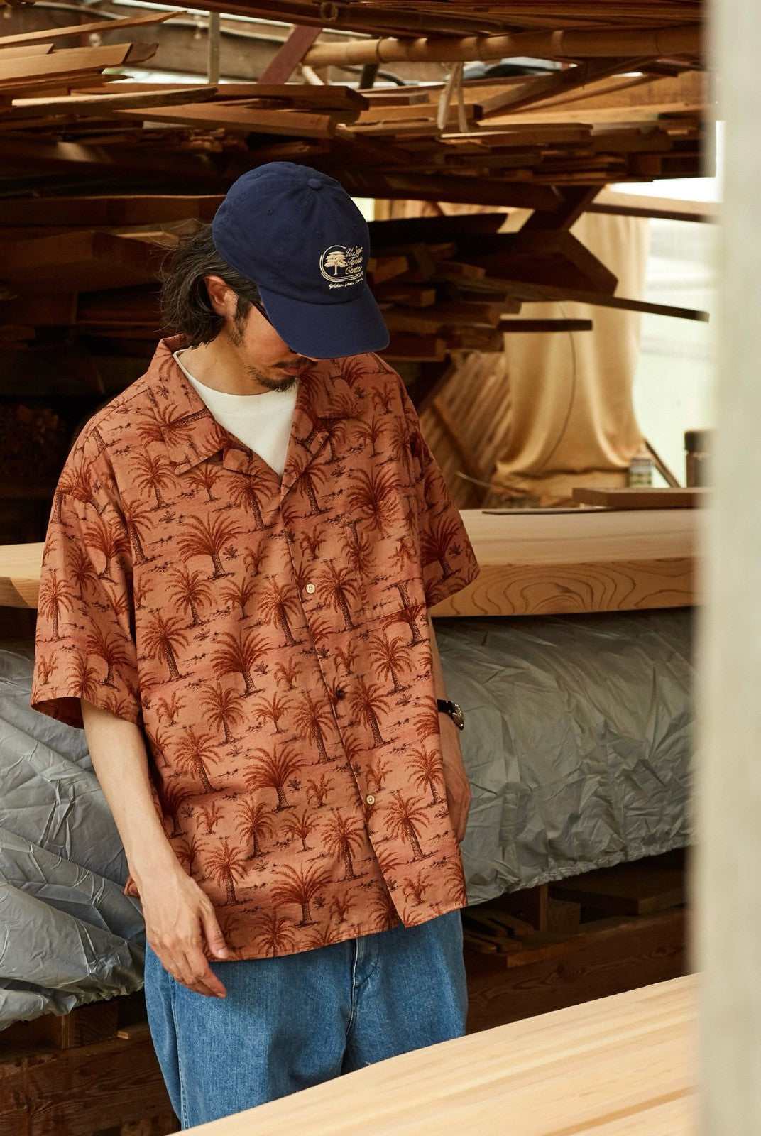 USAGE Floral Japanese Cotton Aloha Shirt in Pink - On Male Model