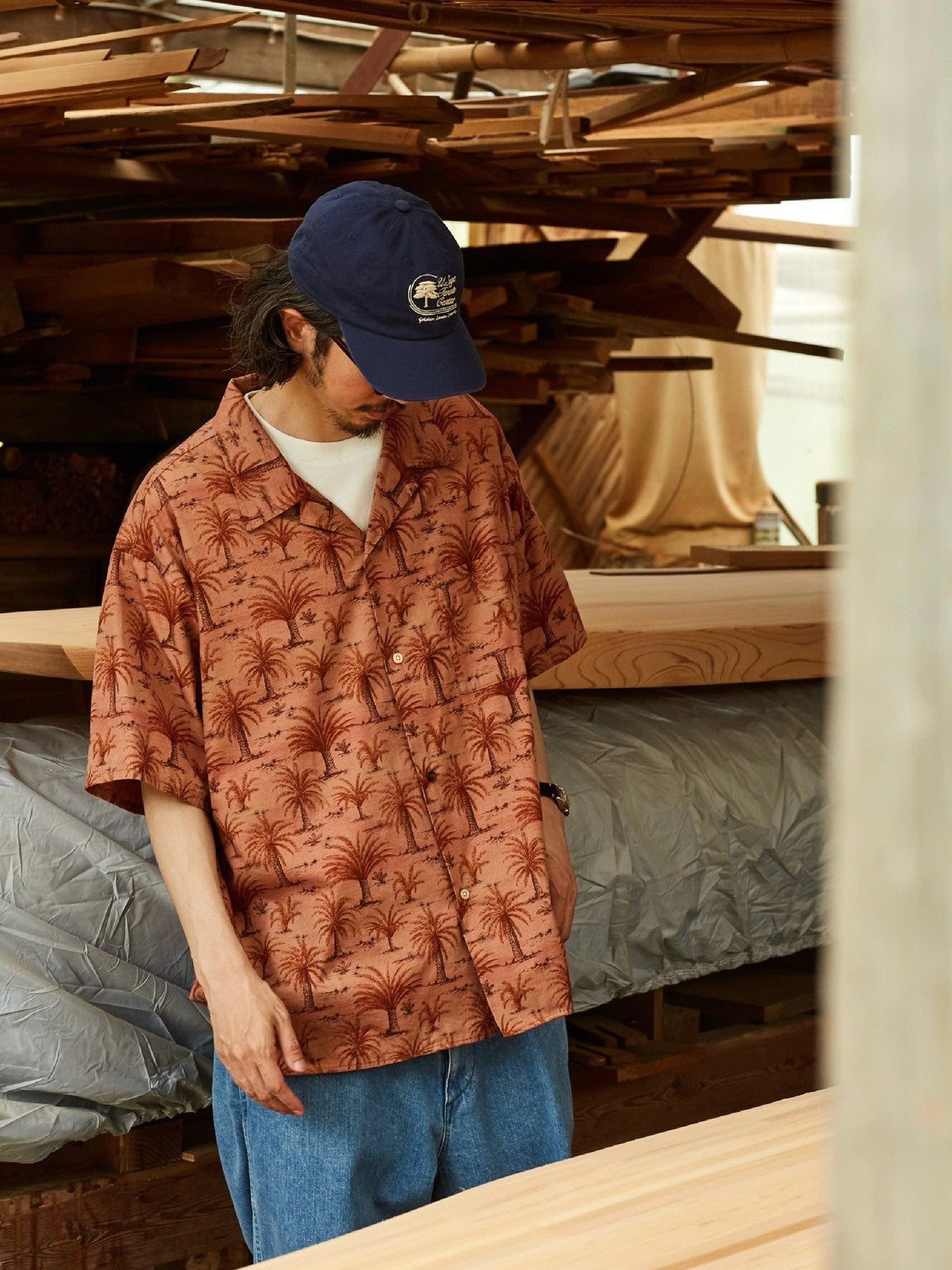 USAGE Floral Japanese Cotton Aloha Shirt in Pink - On Male Model