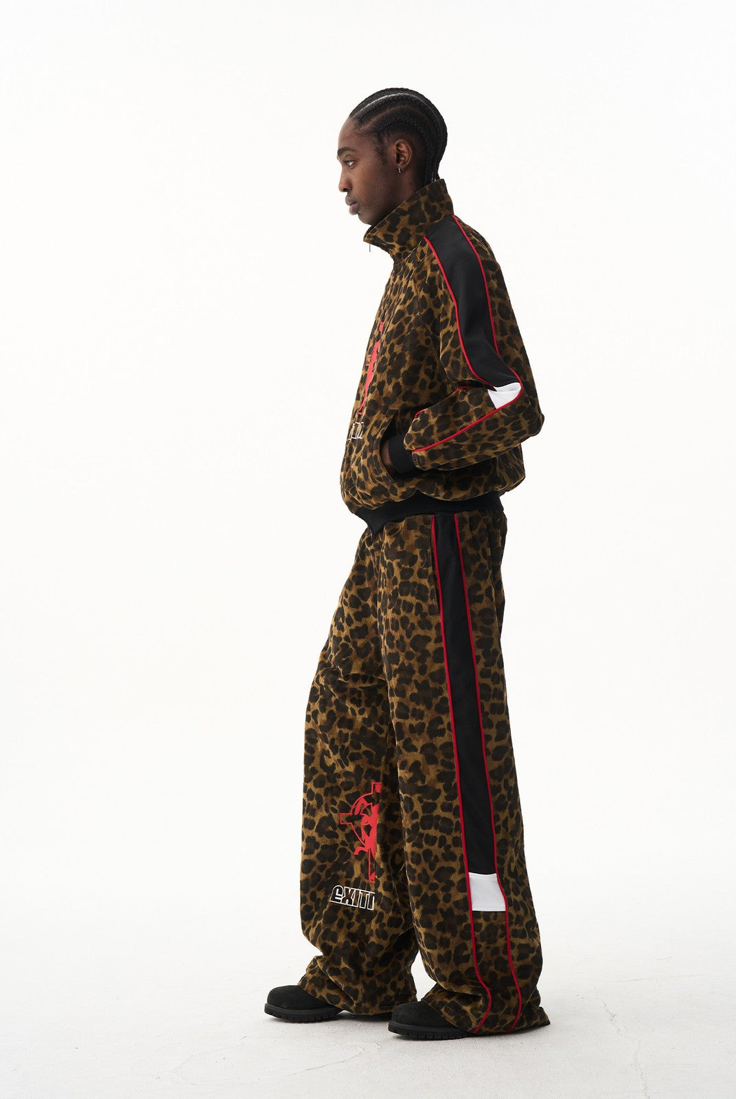 BLINDNOPLAN Leopard Print Zip Up Jacket in Brown - On Male Model