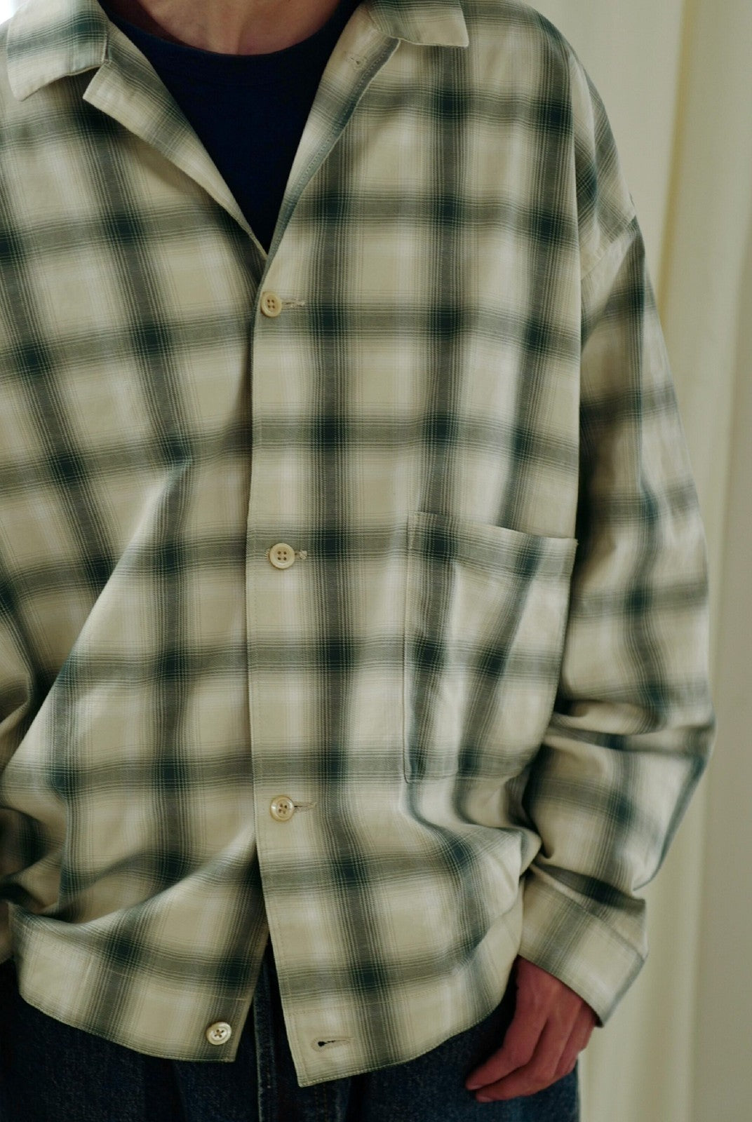 USAGE Gradient Plaid Cotton Blouson in Off-White - On Male Model