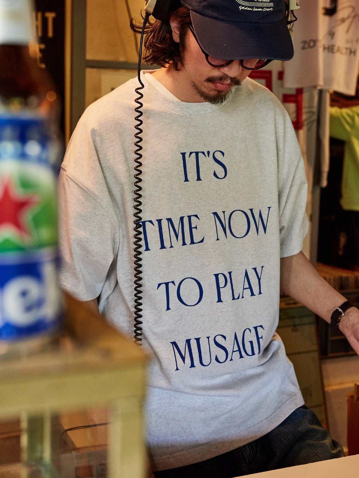 USAGE Heavyweight Graphic Cotton T Shirt in Heather Gray - On Male Model