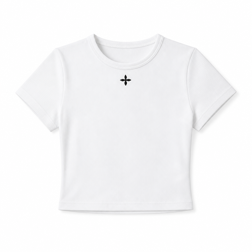 Mingstreet ASC launch still-life | SMFK | Cropped Ribbed Short Sleeve T Shirt | White | crumple_regen_confirmed_2026-06-25