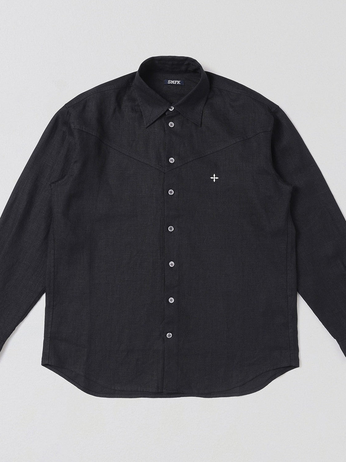 SMFK Long Sleeve Linen Button Down in Black