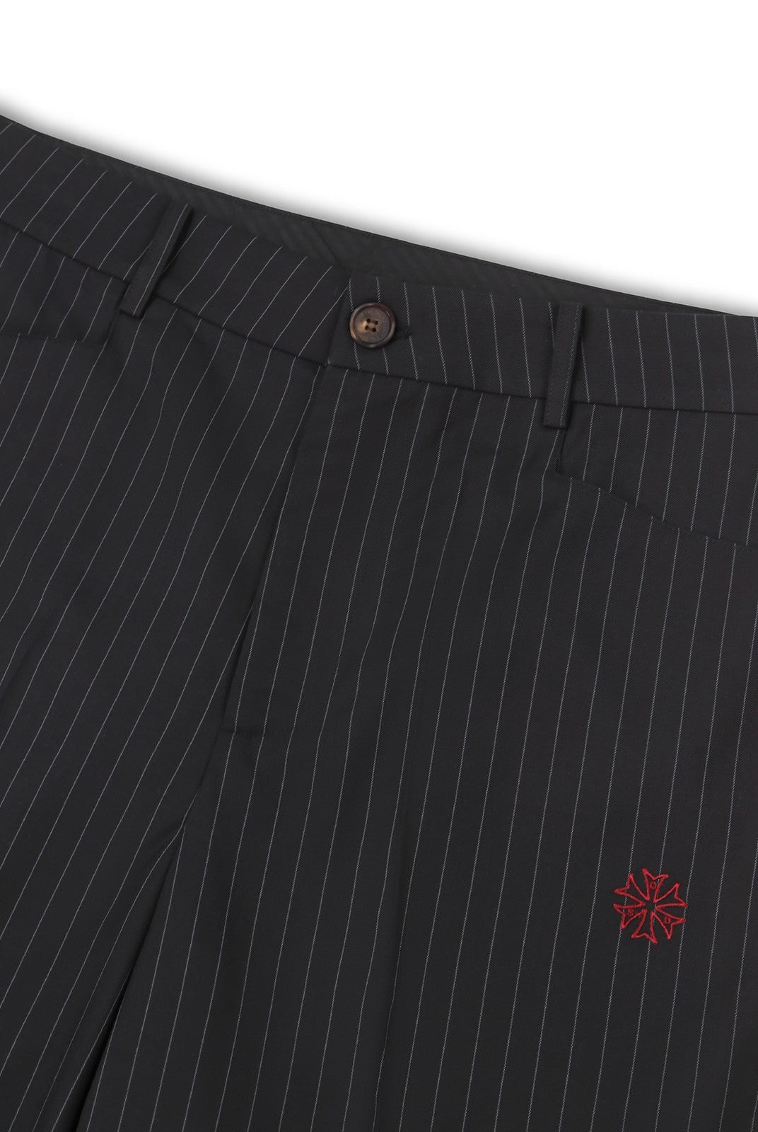 SOD Melvins Embroidered Pinstripe Trousers in Black - Detail