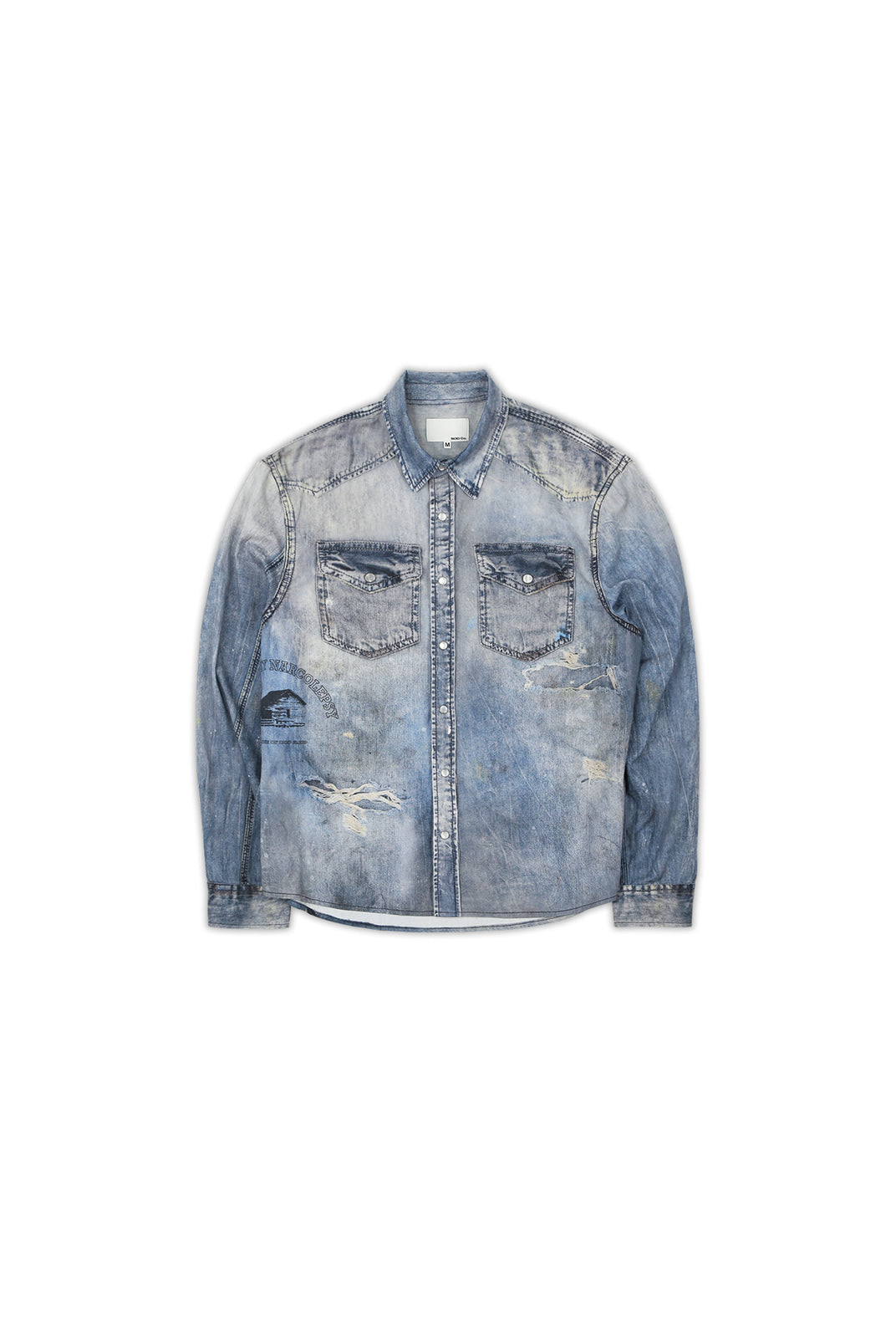 SOD Distressed Ink Splatter Denim Shirt in Blue