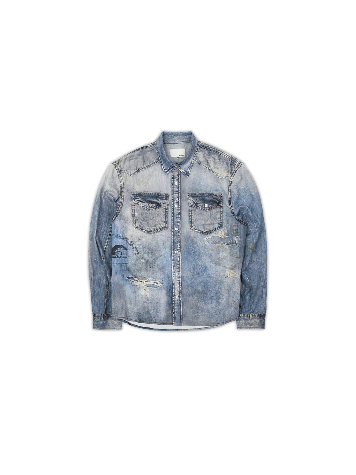 SOD Distressed Ink Splatter Denim Shirt in Blue