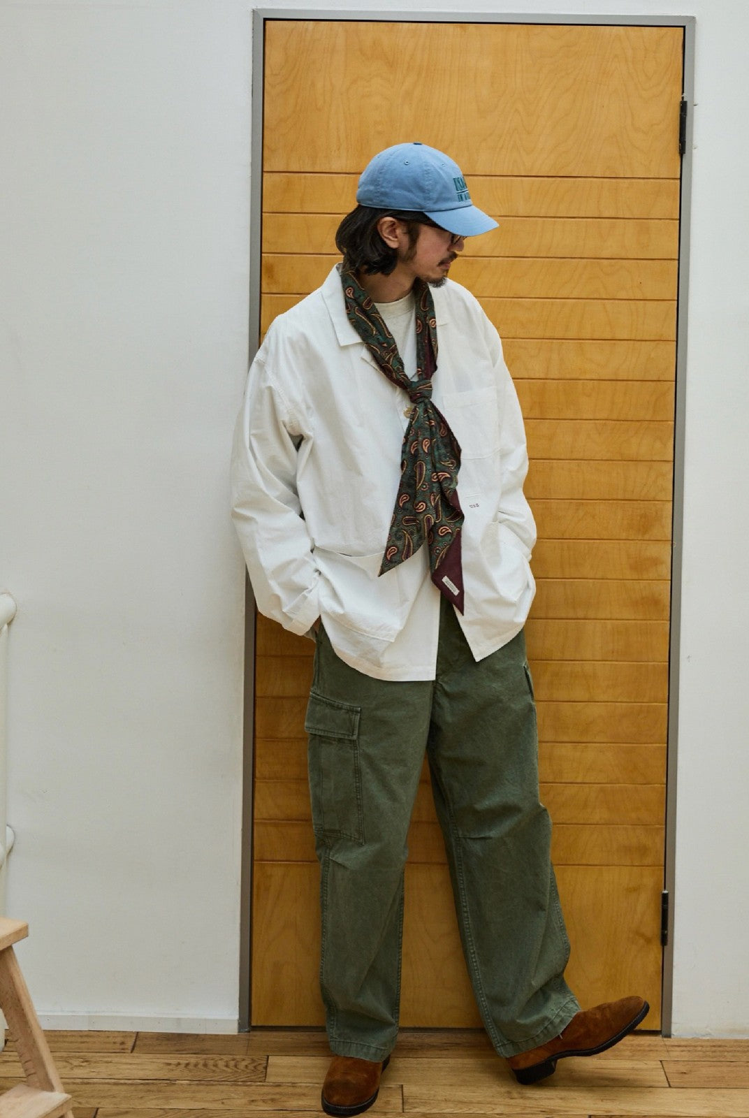 USAGE Cotton Workwear Shirt Jacket in White - On Male Model