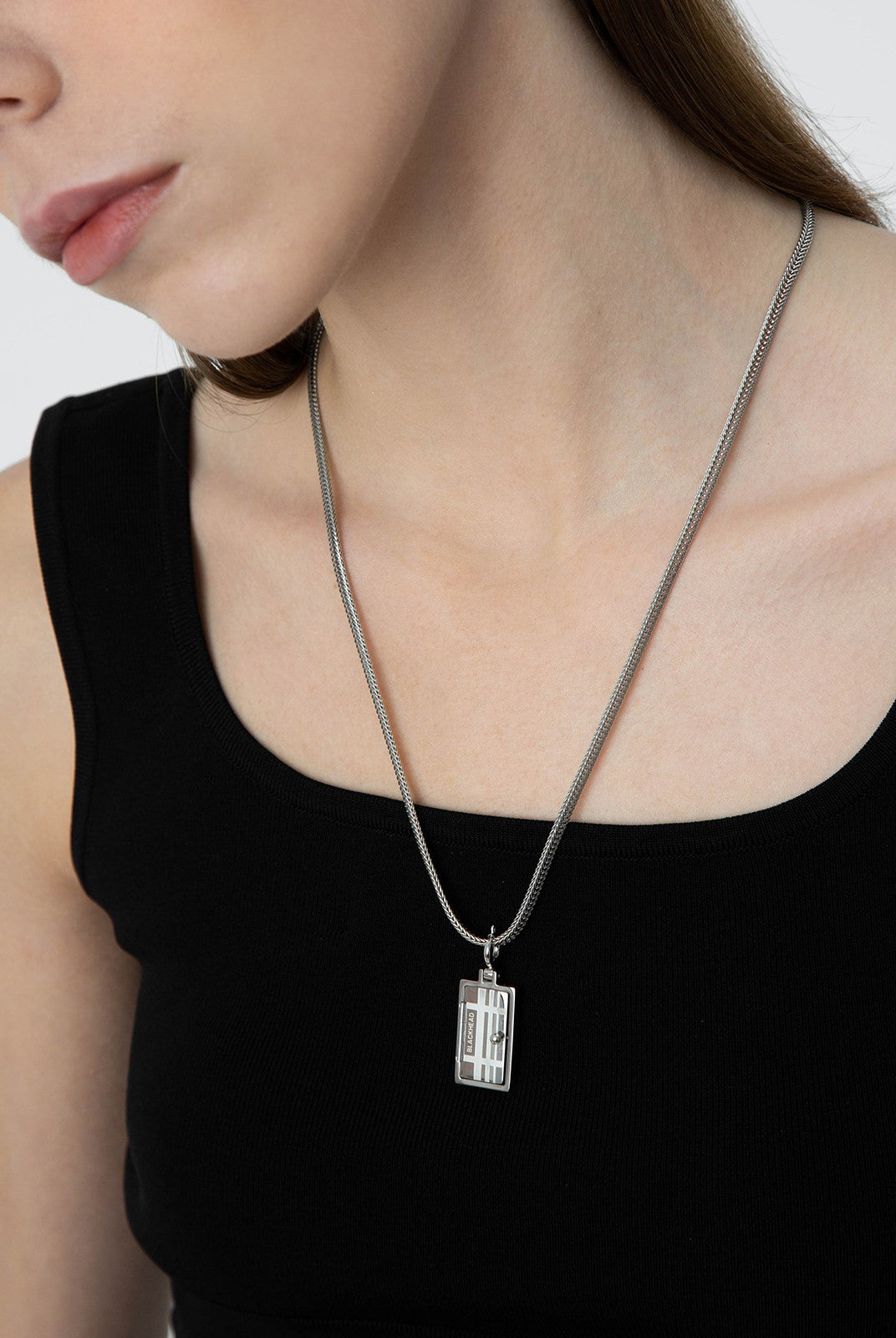 BLACKHEAD 316 Steel Pendant Necklace in Silver - On Female Model