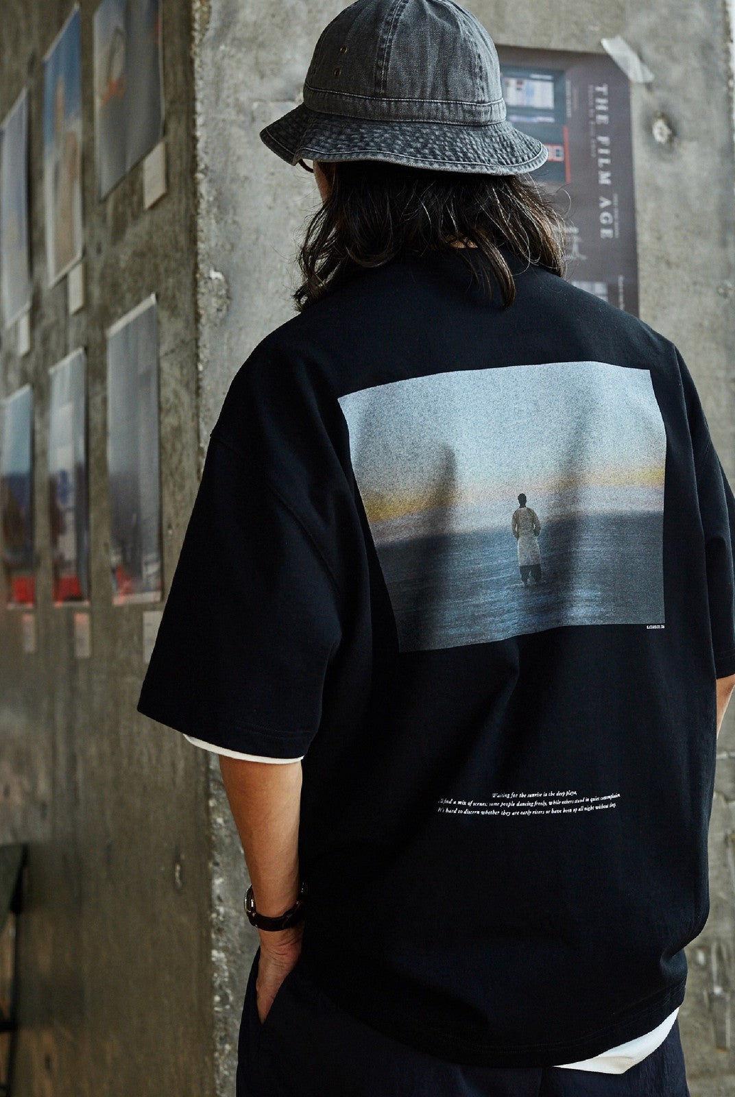 USAGE Vintage Photo Print Cotton T Shirt in Black - On Model