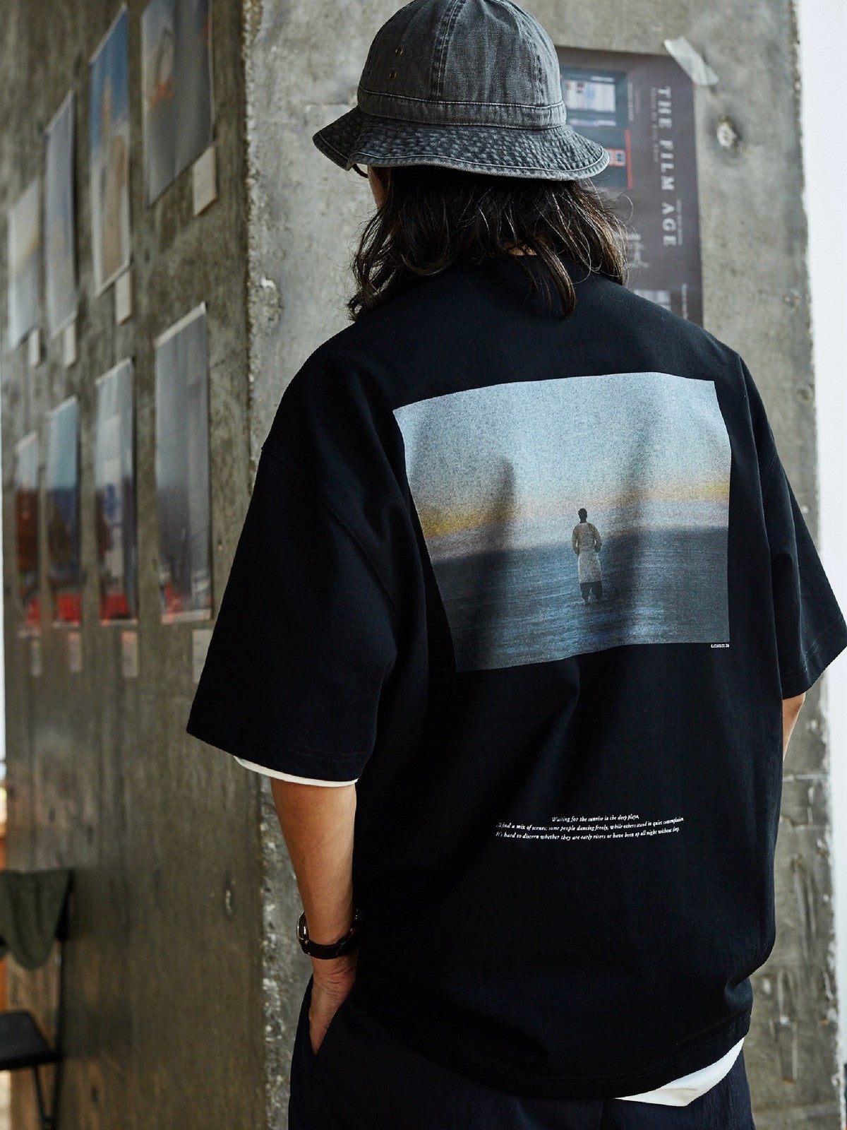 USAGE Vintage Photo Print Cotton T Shirt in Black - On Model