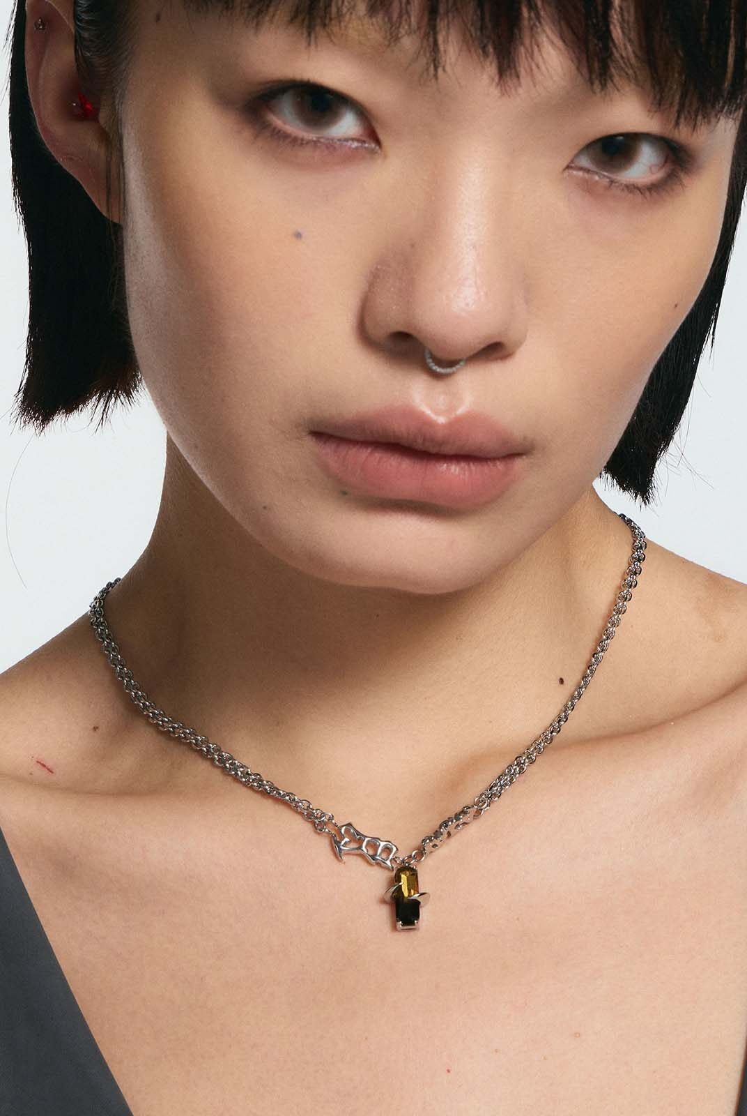 BLACKHEAD Vinyl Wave Gradient Necklace in Silver - On Female Model