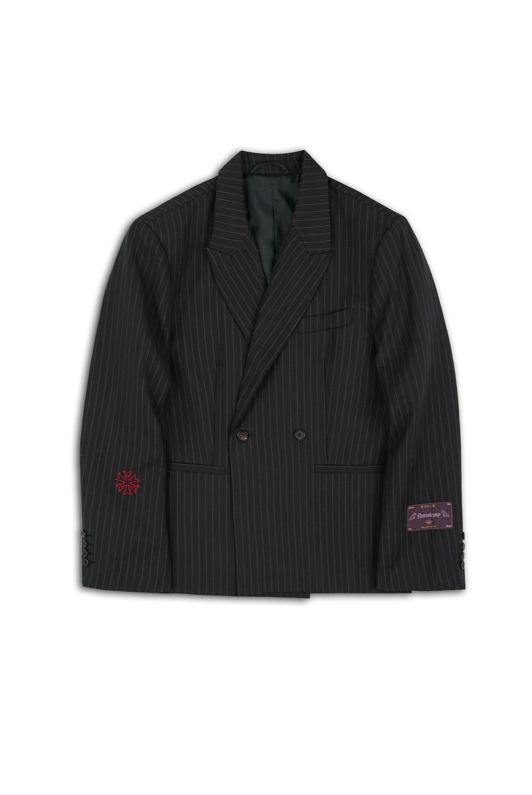 SOD Striped Double Breasted Wool Blend Blazer in Black