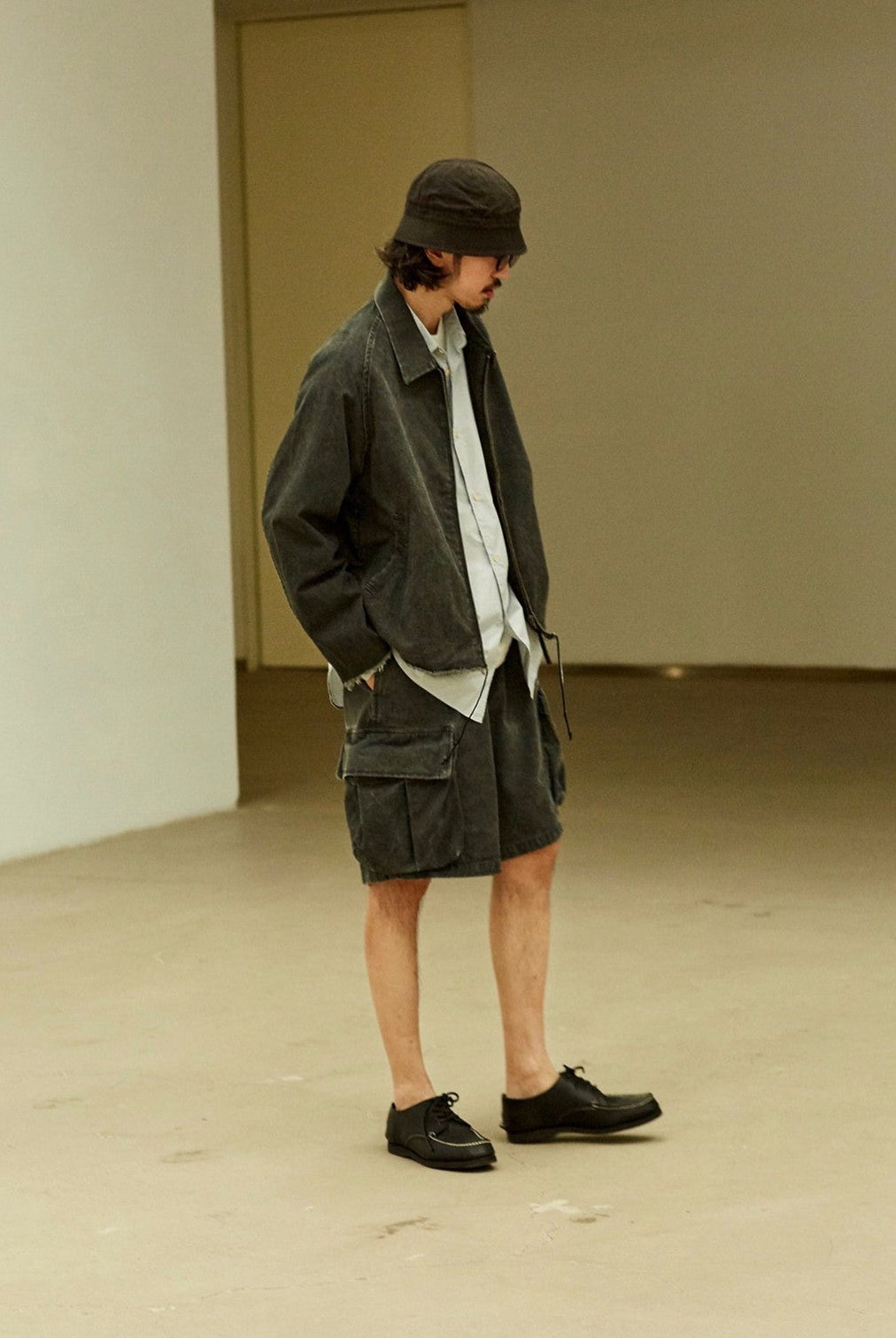 USAGE Vintage Washed Cotton Sports Jacket in Black - On Male Model