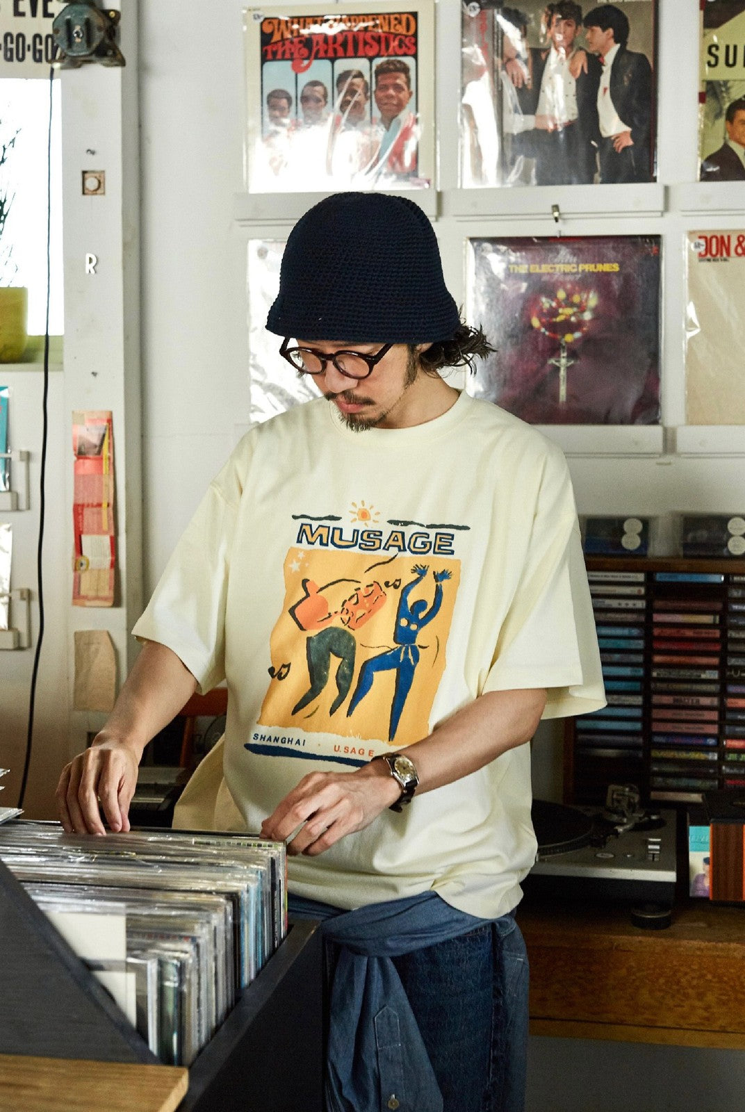 USAGE Heavyweight Graphic Cotton T Shirt in White - On Male Model