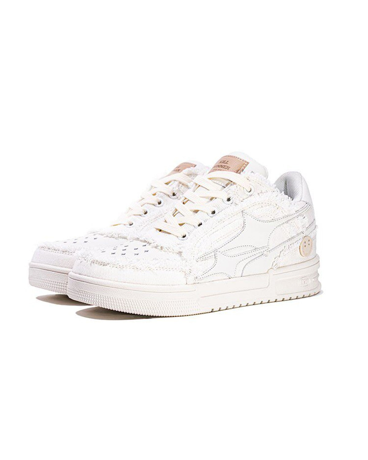 KILLWINNER White Distressed Denim Low Top Sneakers in White