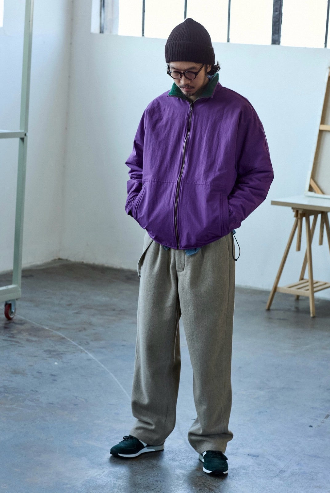 USAGE Reversible Nylon Fleece Track Jacket in Purple - On Male Model