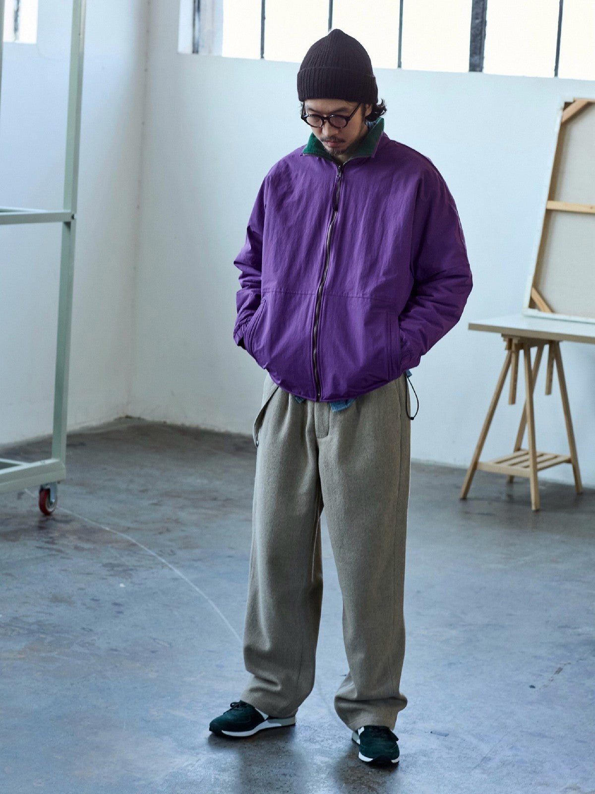 USAGE Reversible Nylon Fleece Track Jacket in Purple - On Male Model