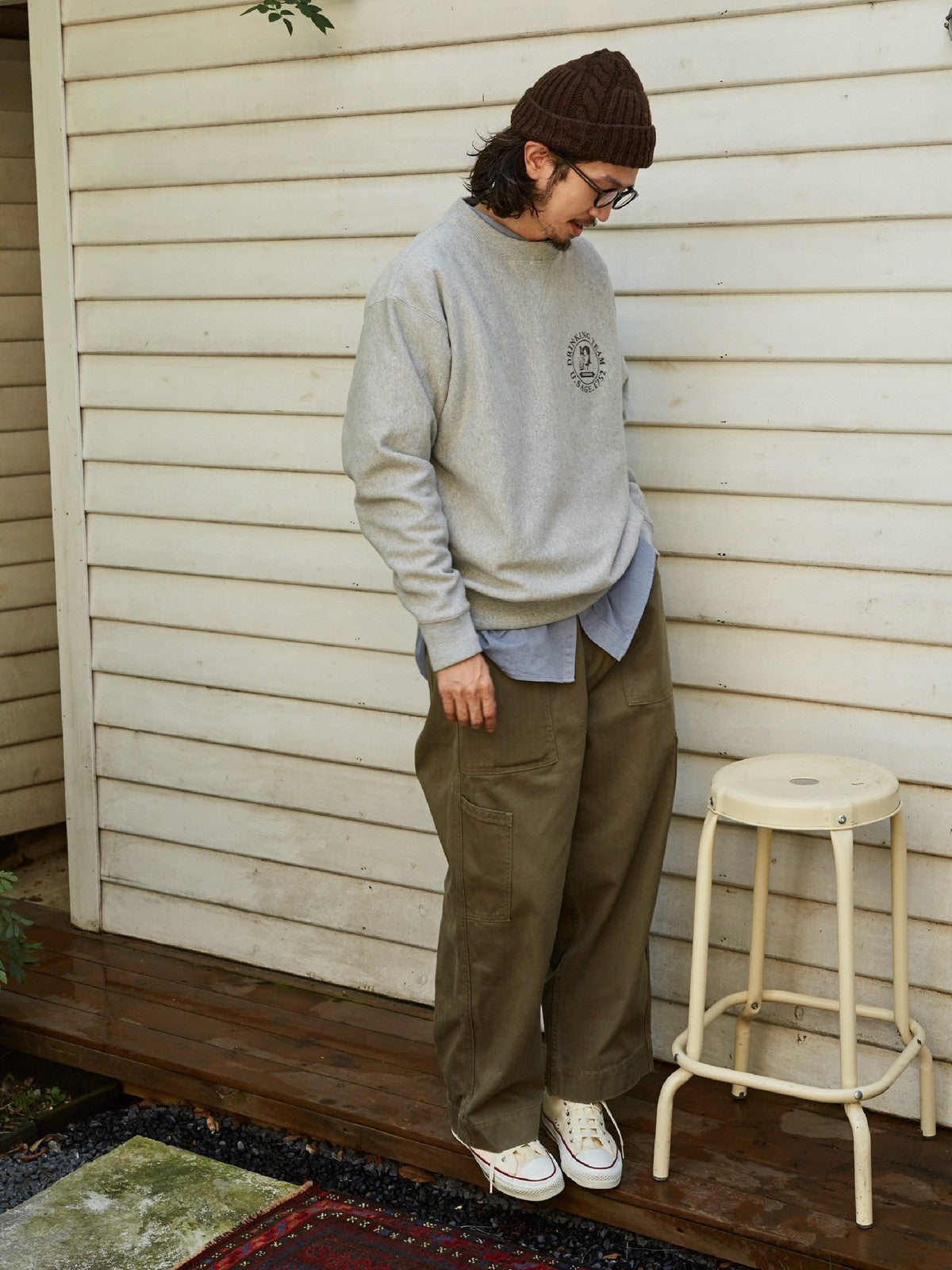 USAGE Reversible Sorona Blend Sweatshirt in Gray - On Male Model