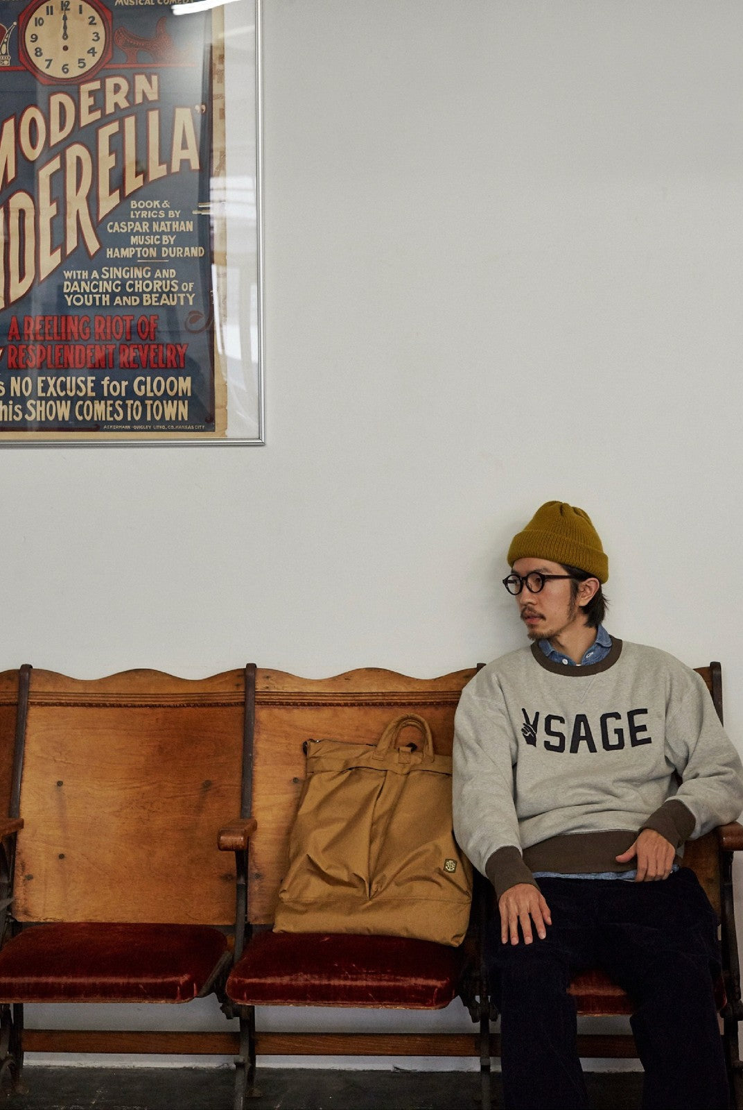 USAGE Graphic Two Tone Cotton Sweatshirt in Gray - On Male Model