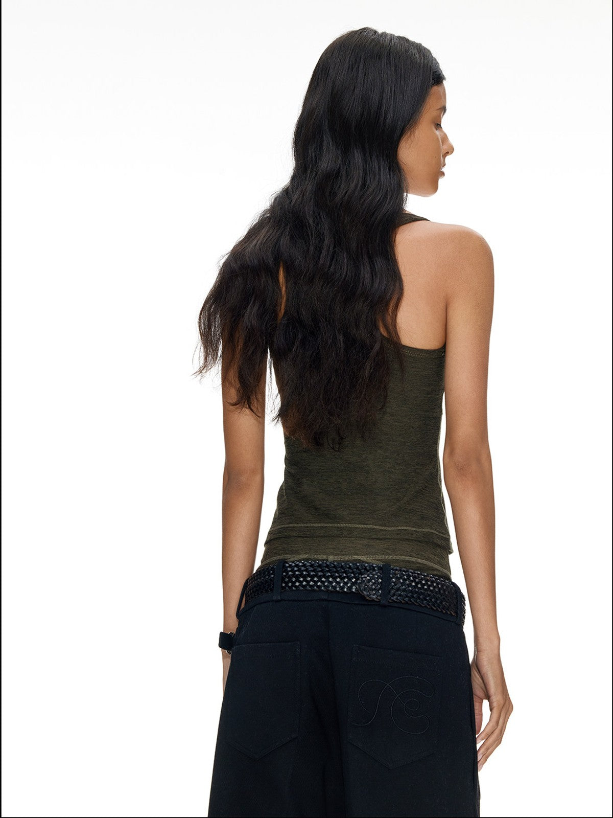FaxCopyExpress Long U Cut Racer Tank in Olive - On Model