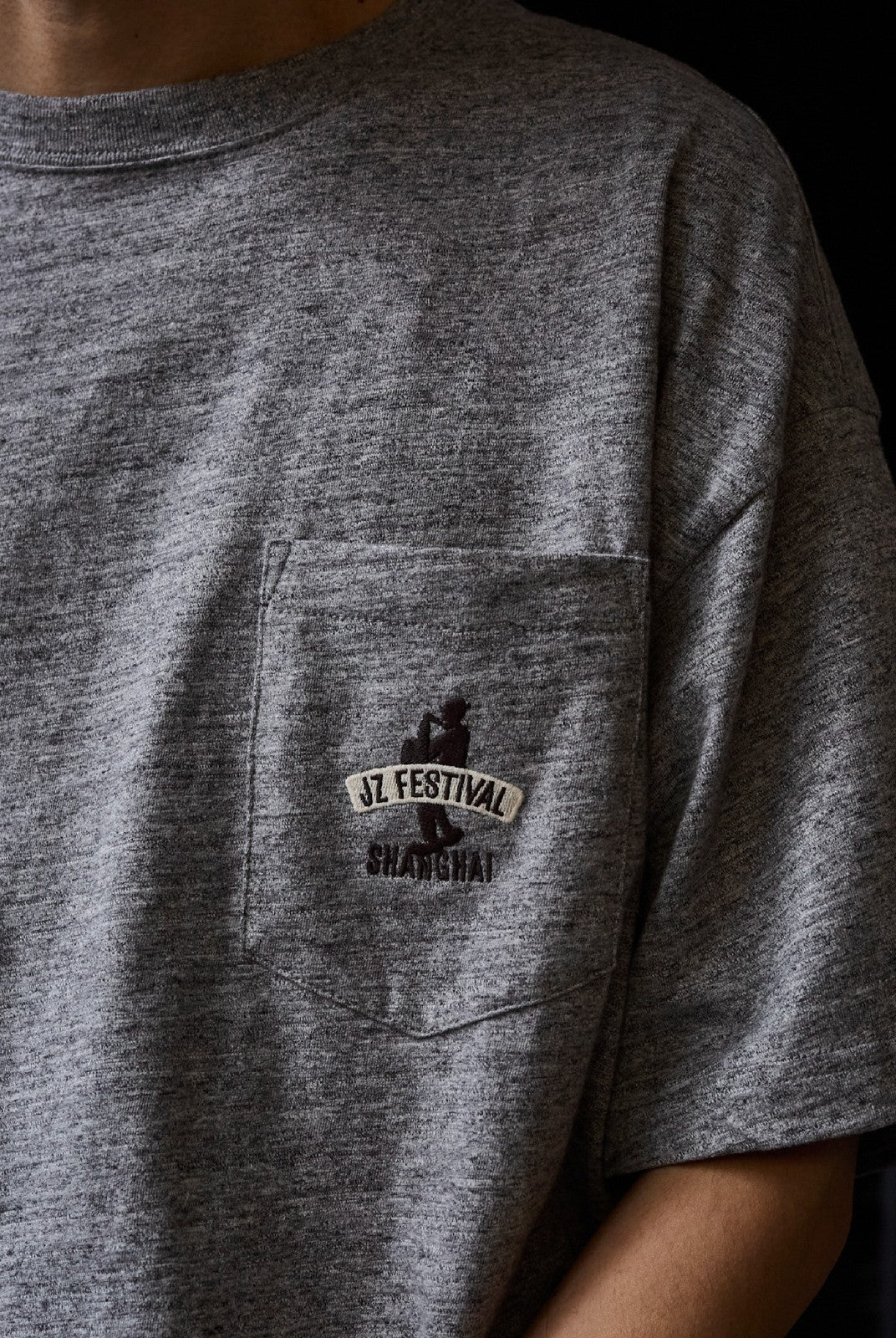 USAGE JZ Festival Graphic Cotton T Shirt in Gray - On Male Model