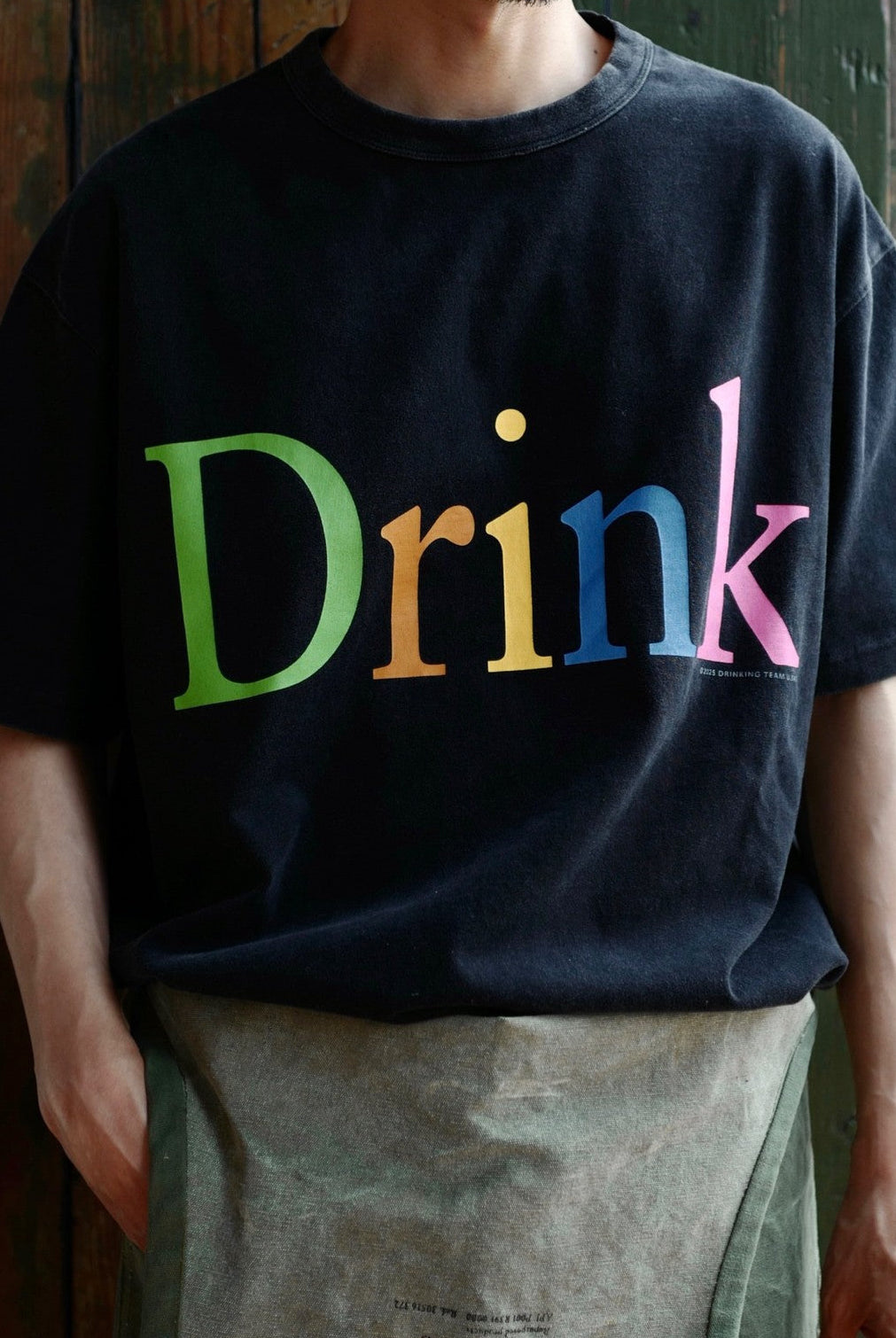 USAGE Faded Rainbow Logo T Shirt in Black - On Male Model